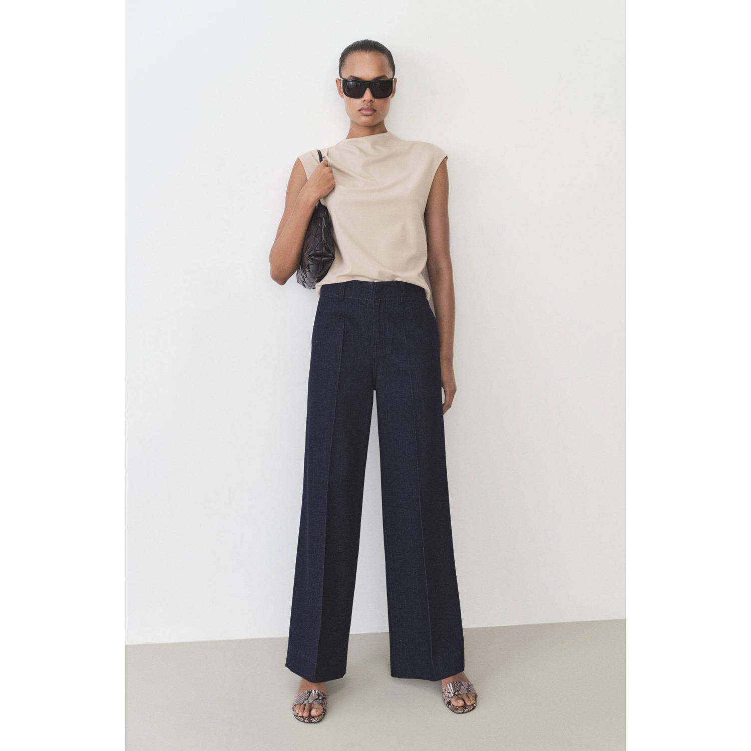 Mango high waist wide leg jeans dark blue denim