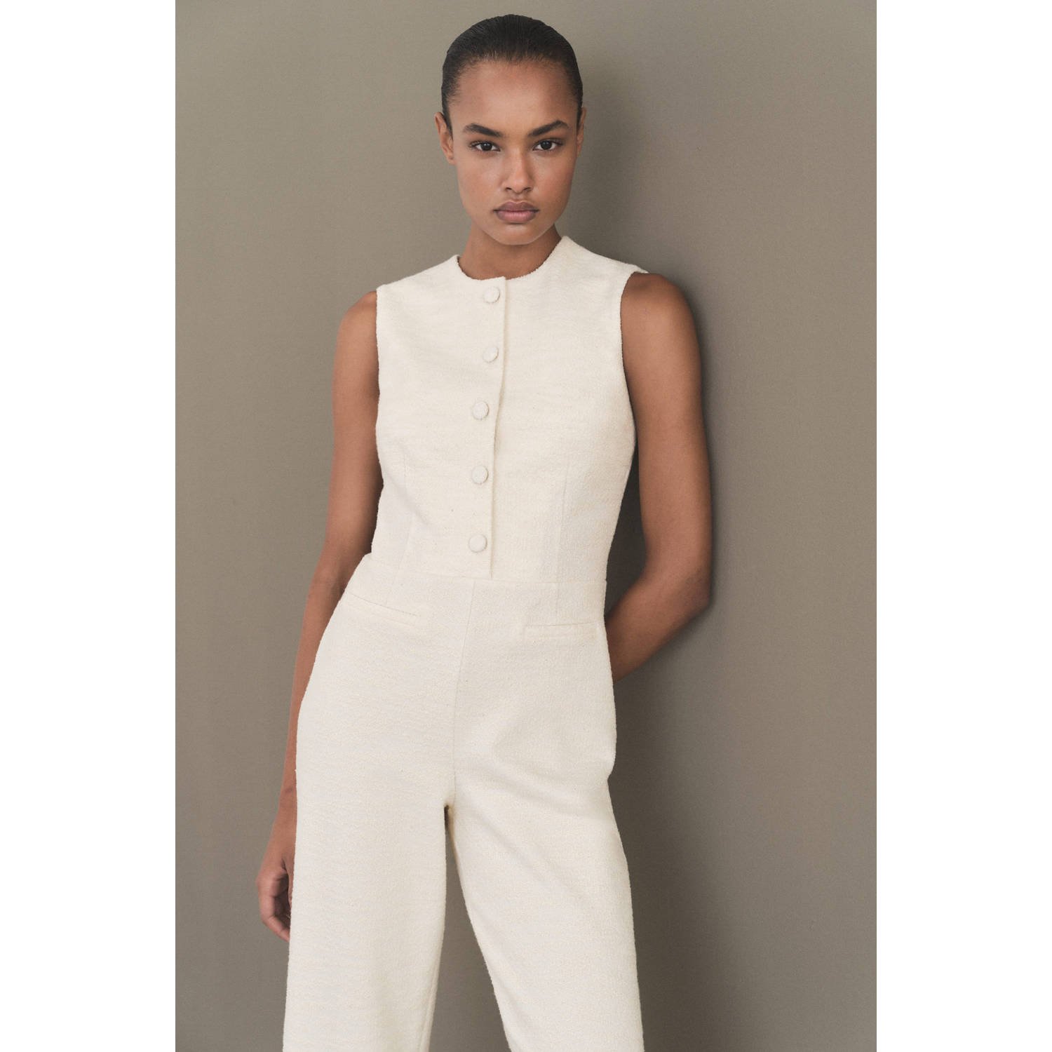 Mango tweed jumpsuit ecru