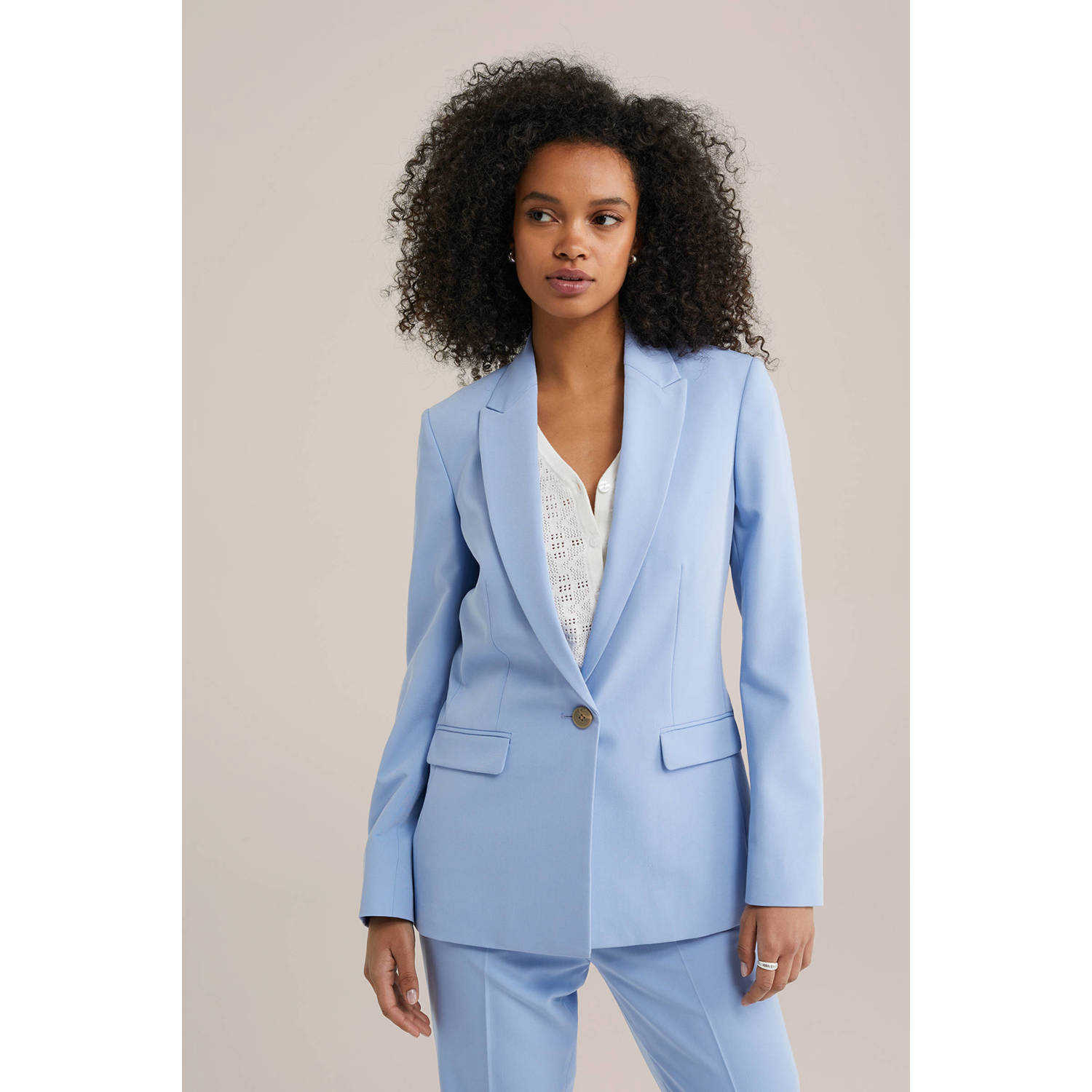 WE Fashion getailleerde blazer lichtblauw
