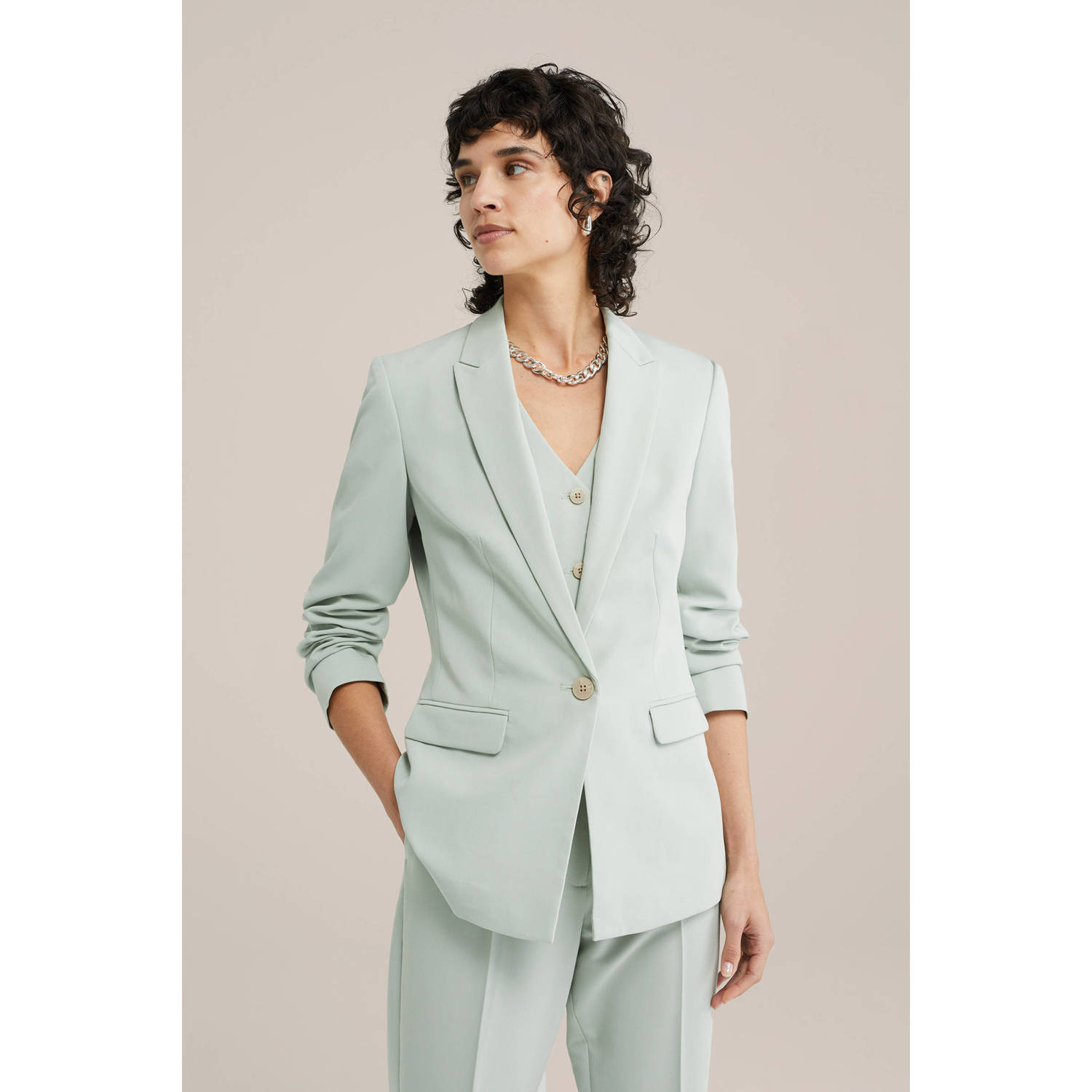 WE Fashion getailleerde blazer mintgroen