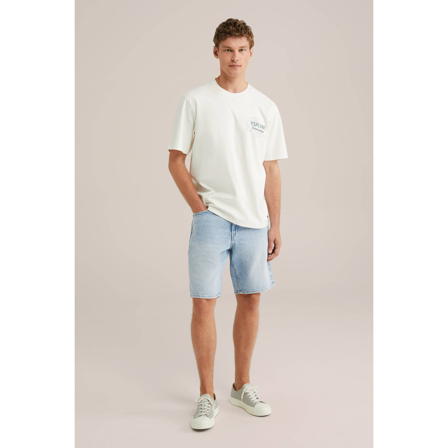 WE Fashion Blue Ridge denim loose denim short light blue denim