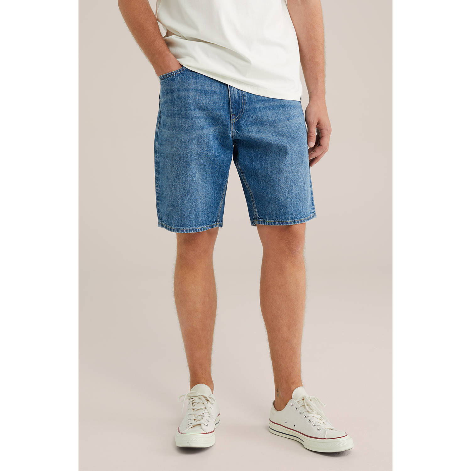 WE Fashion Blue Ridge denim loose denim short medium blue denim