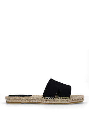   suède slippers zwart
