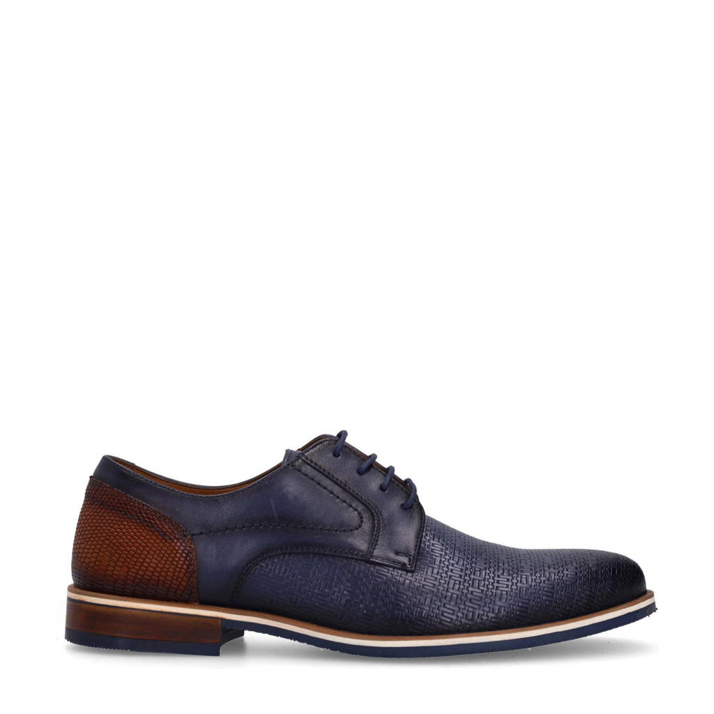 Donkerblauwe heren Manfield leren veterschoenen 
