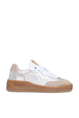 leren sneakers zilver/beige