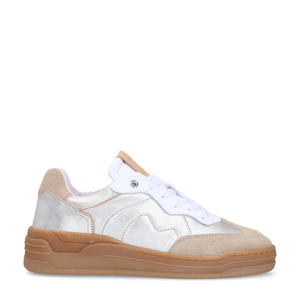 leren sneakers zilver/beige