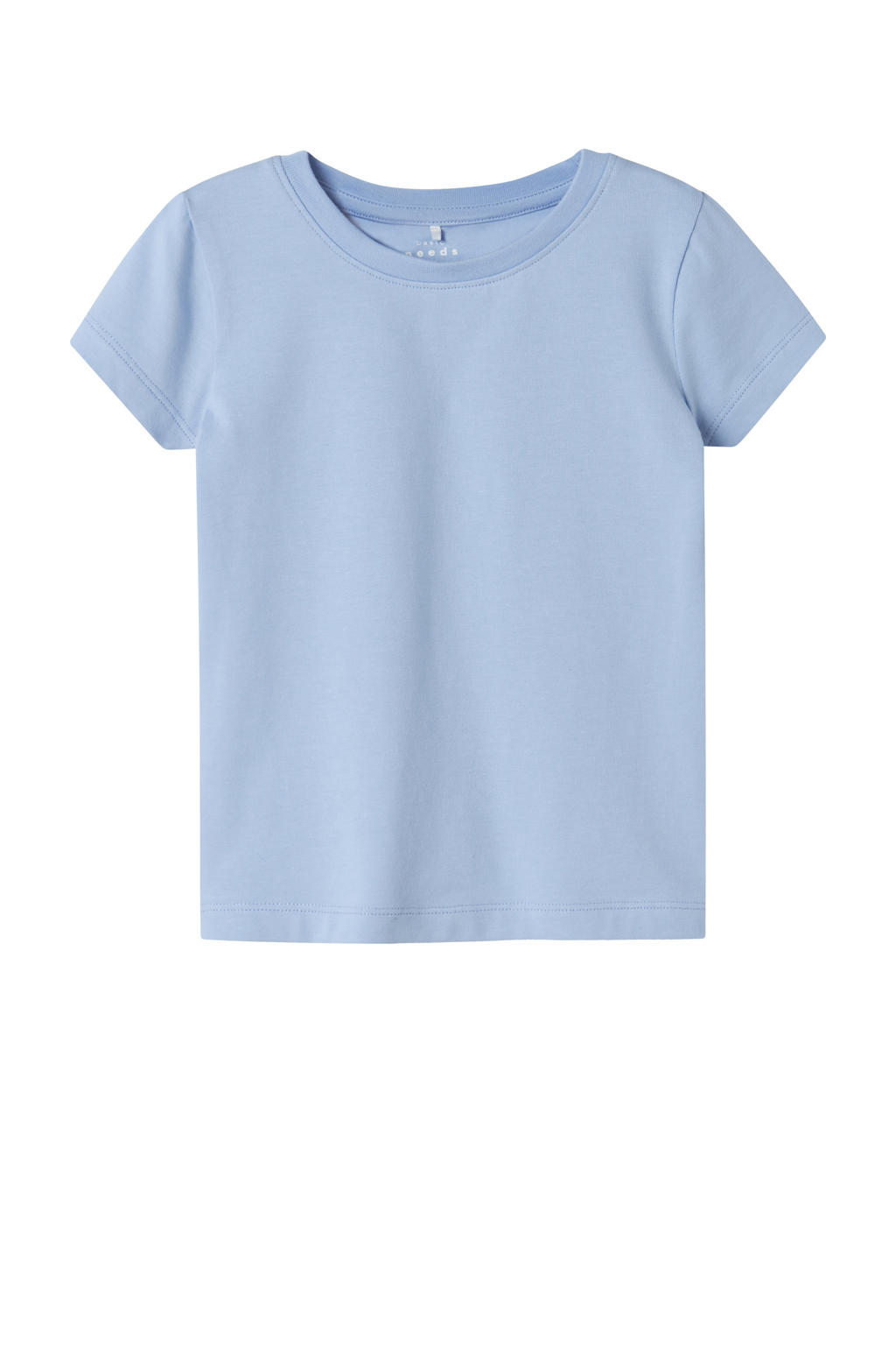 Lichtblauwe meisjes NAME IT MINI T-shirt van stretchkatoen met effen, korte mouwen en ronde hals