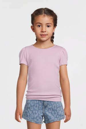 T-shirt rib gebreid roze