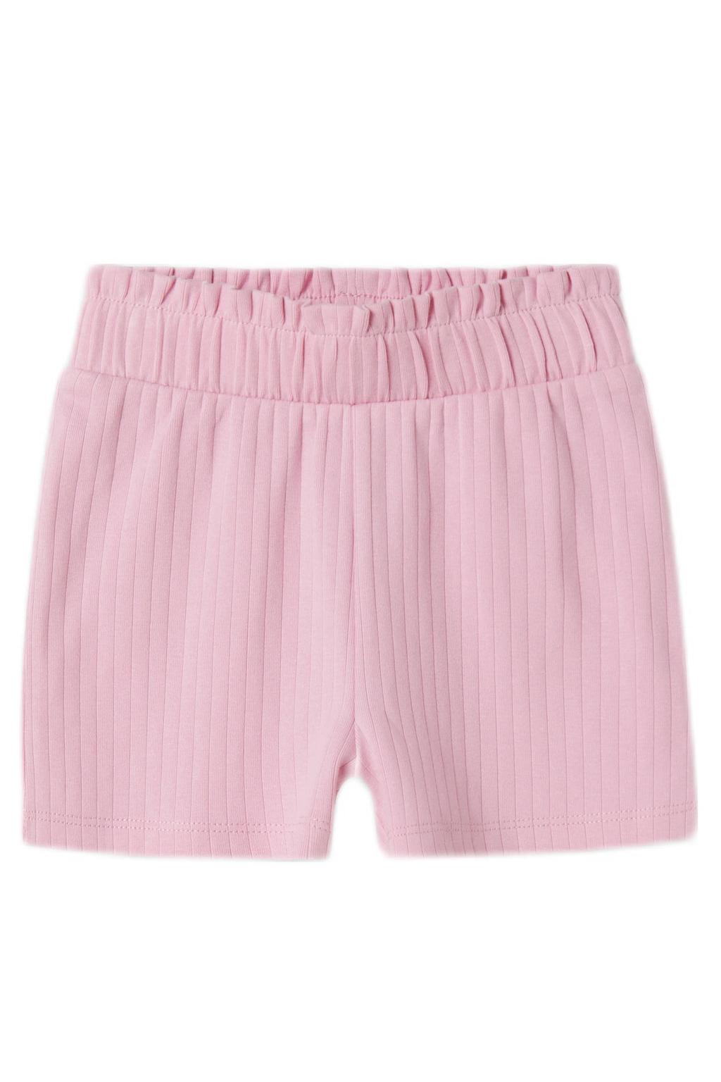 Roze meisjes NAME IT MINI casual short van stretchkatoen met regular fit, elastische tailleband en effen