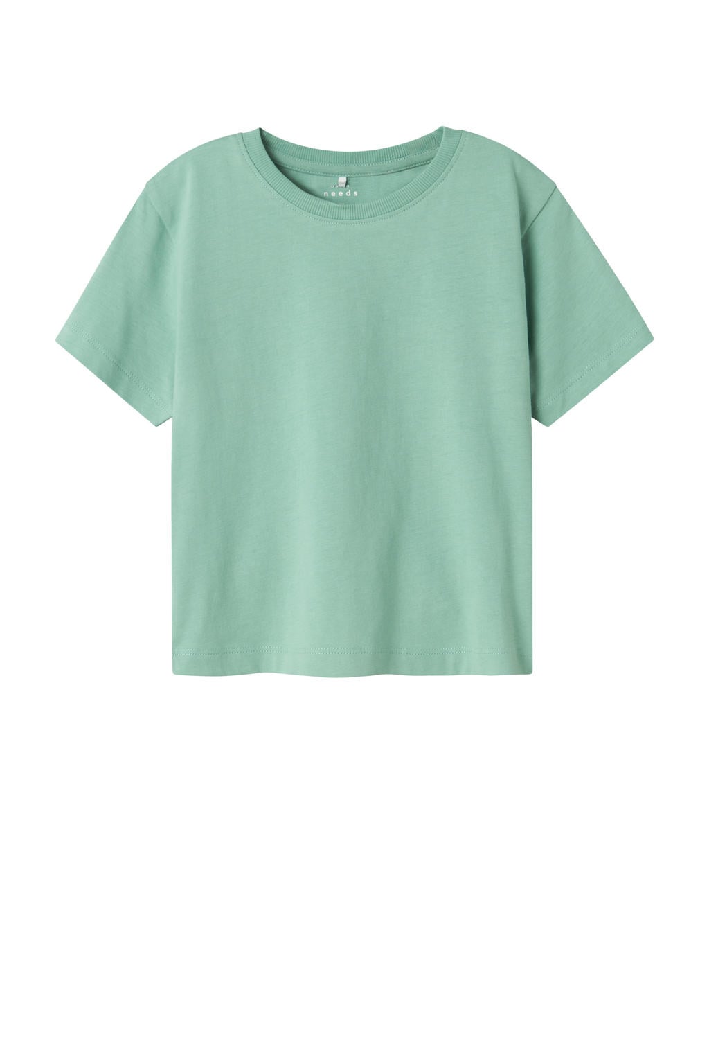 Mintgroene jongens NAME IT MINI T-shirt van katoen met effen, korte mouwen en ronde hals