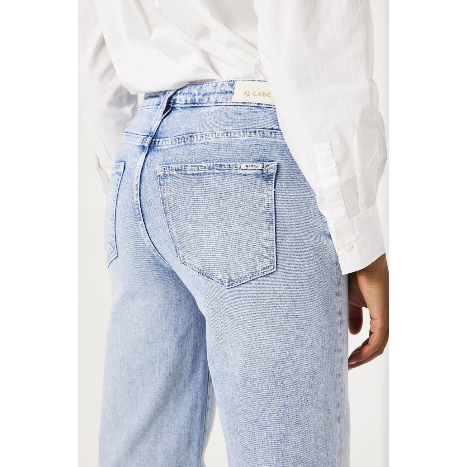 Garcia high waist wide leg jeans light blue denim met strass steentjes
