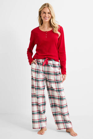pyjamabroek ecru/groen/rood