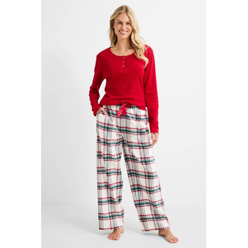 Dreamcovers pyjamabroek ecru/groen/rood afbeelding