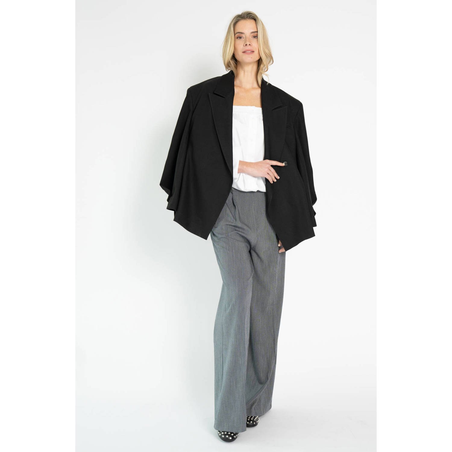Est'seven X Ellemieke wide leg regular waist pantalon grijs