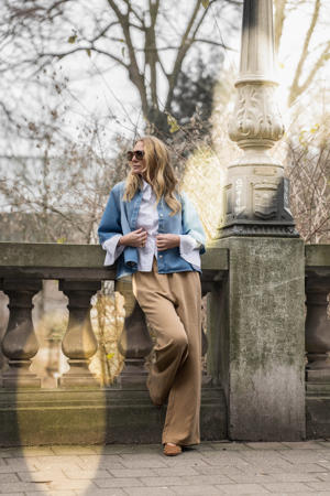 wide leg regular waist casual broek bruin