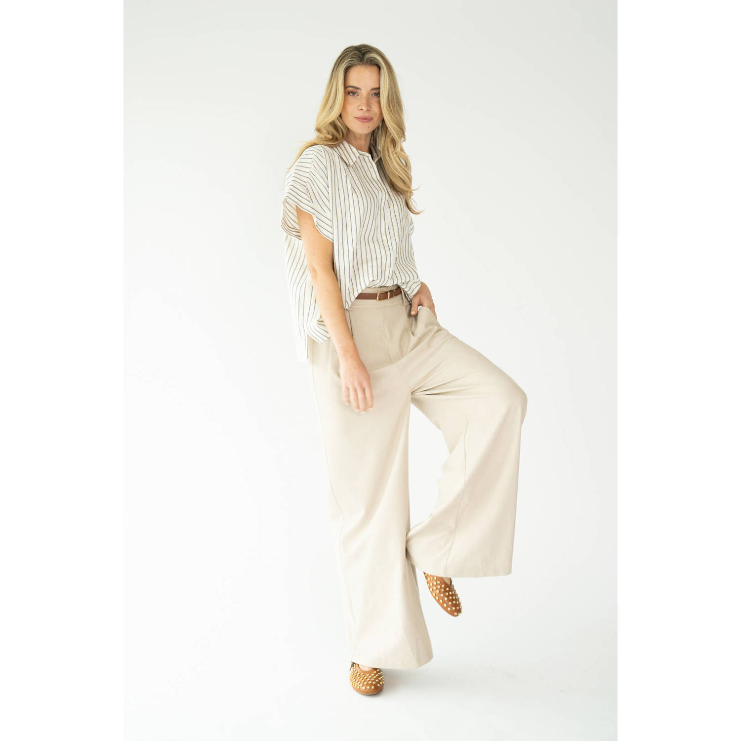 Est'seven X Ellemieke blouse goud blauw gestreept