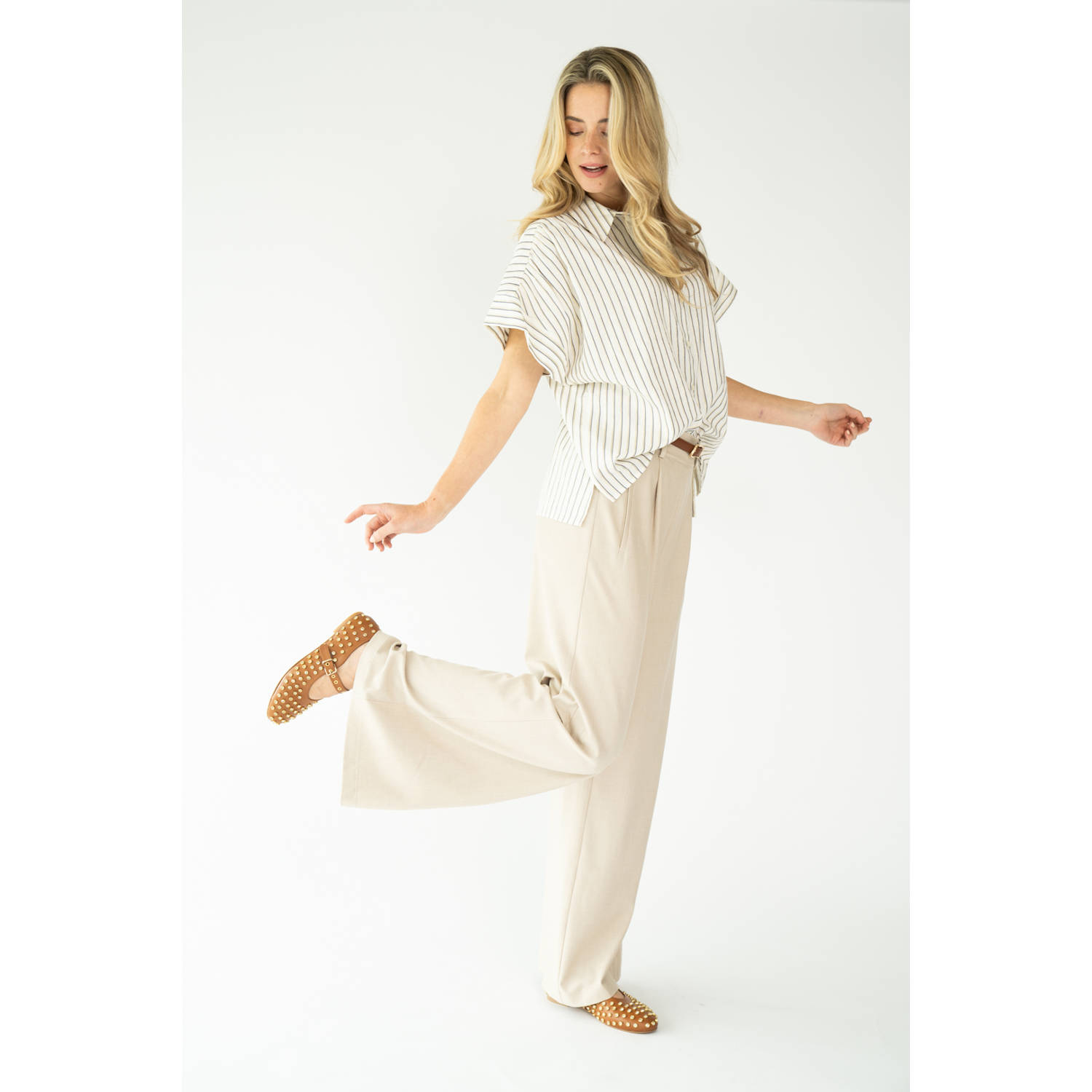 Est'seven X Ellemieke blouse goud blauw gestreept