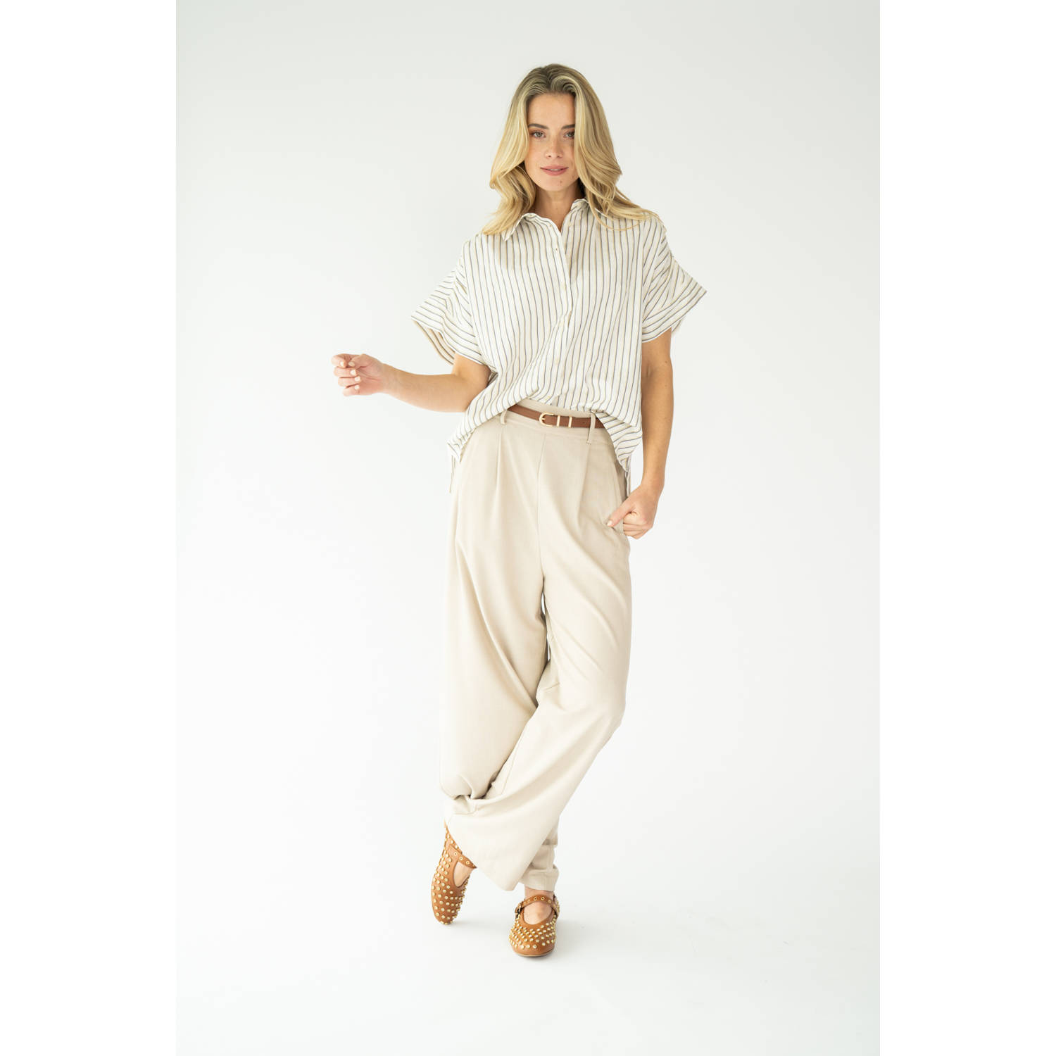 Est'seven X Ellemieke blouse goud blauw gestreept