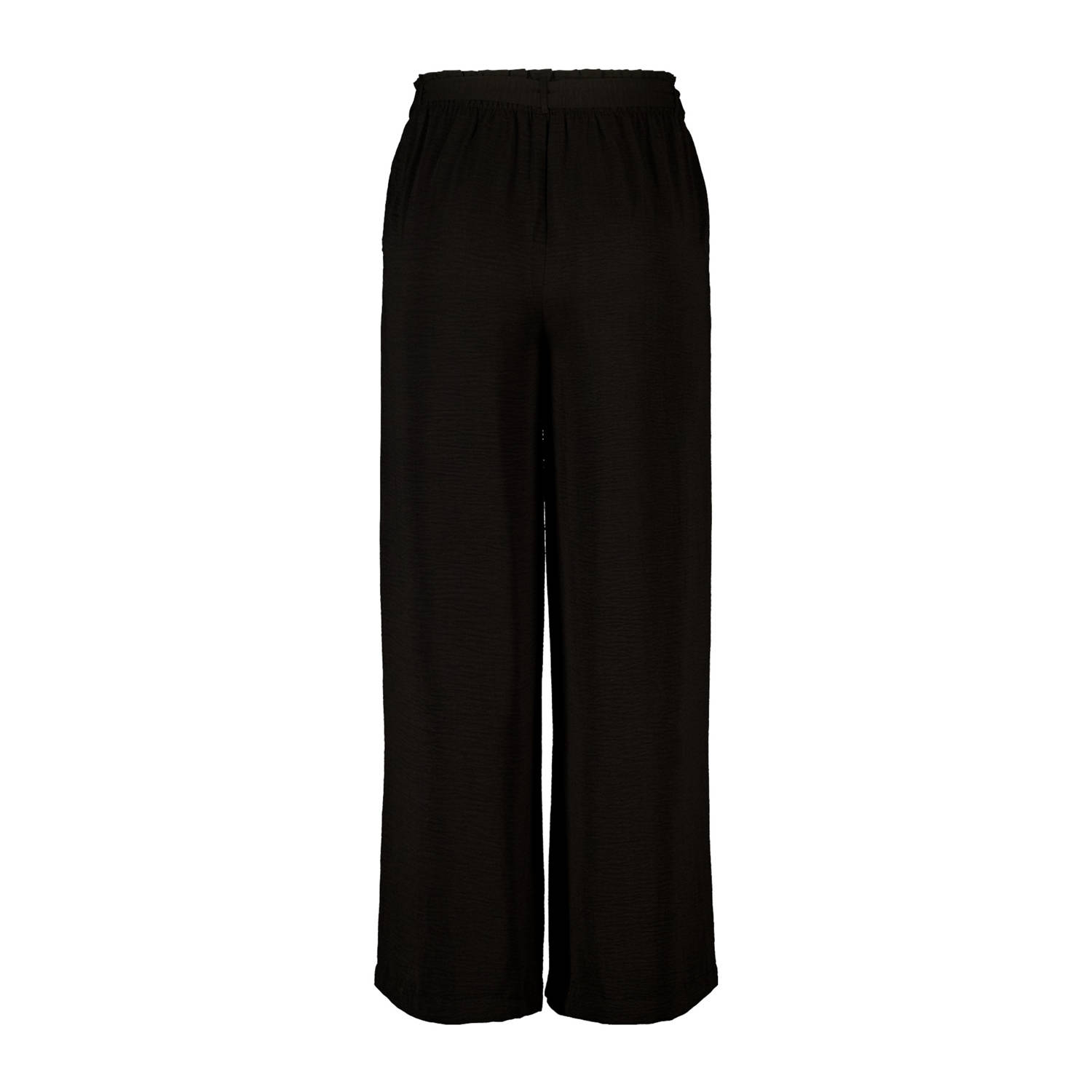 MS Mode wide leg regular waist casual broek zwart broderie