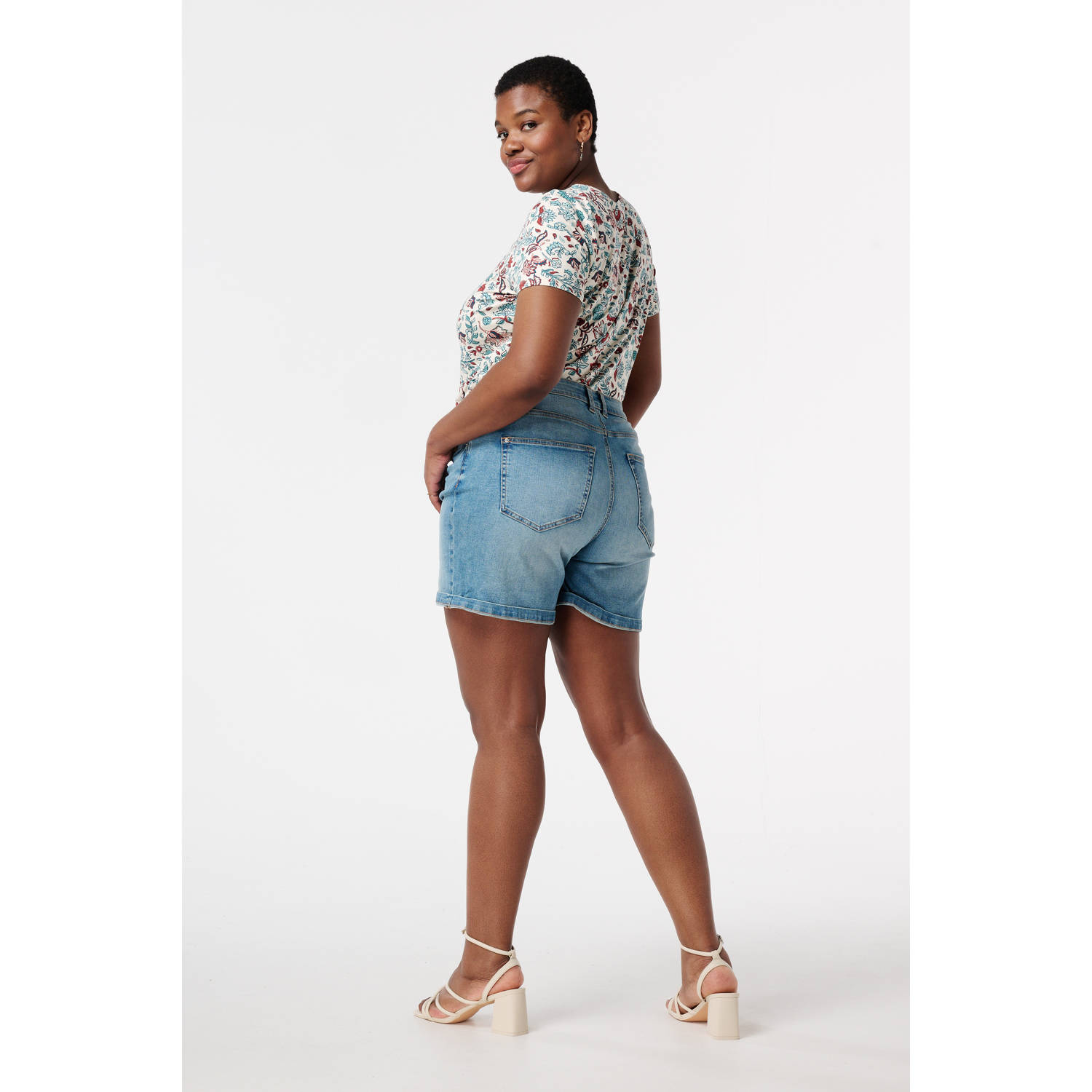 MS Mode straight regular waist denim short medium blue denim