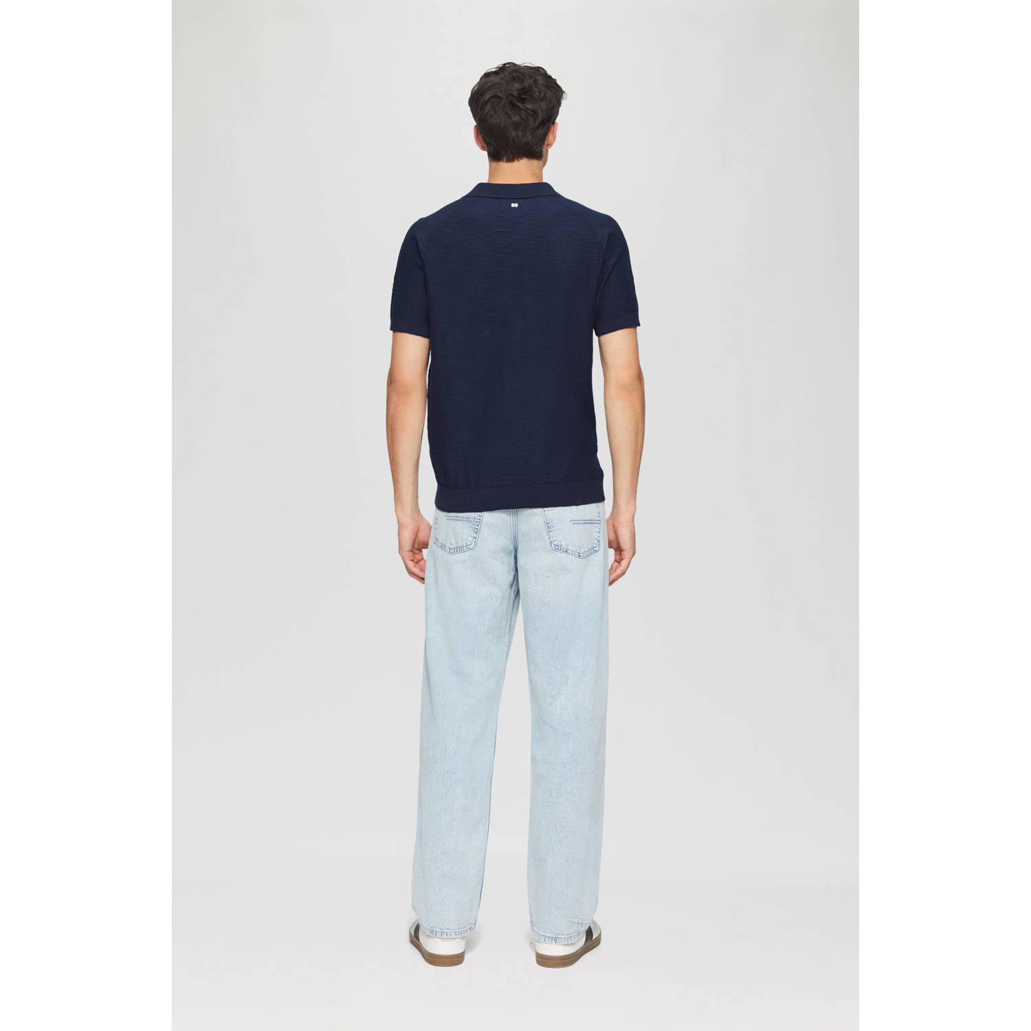 s.Oliver regular polo met ingebreid patroon donkerblauw