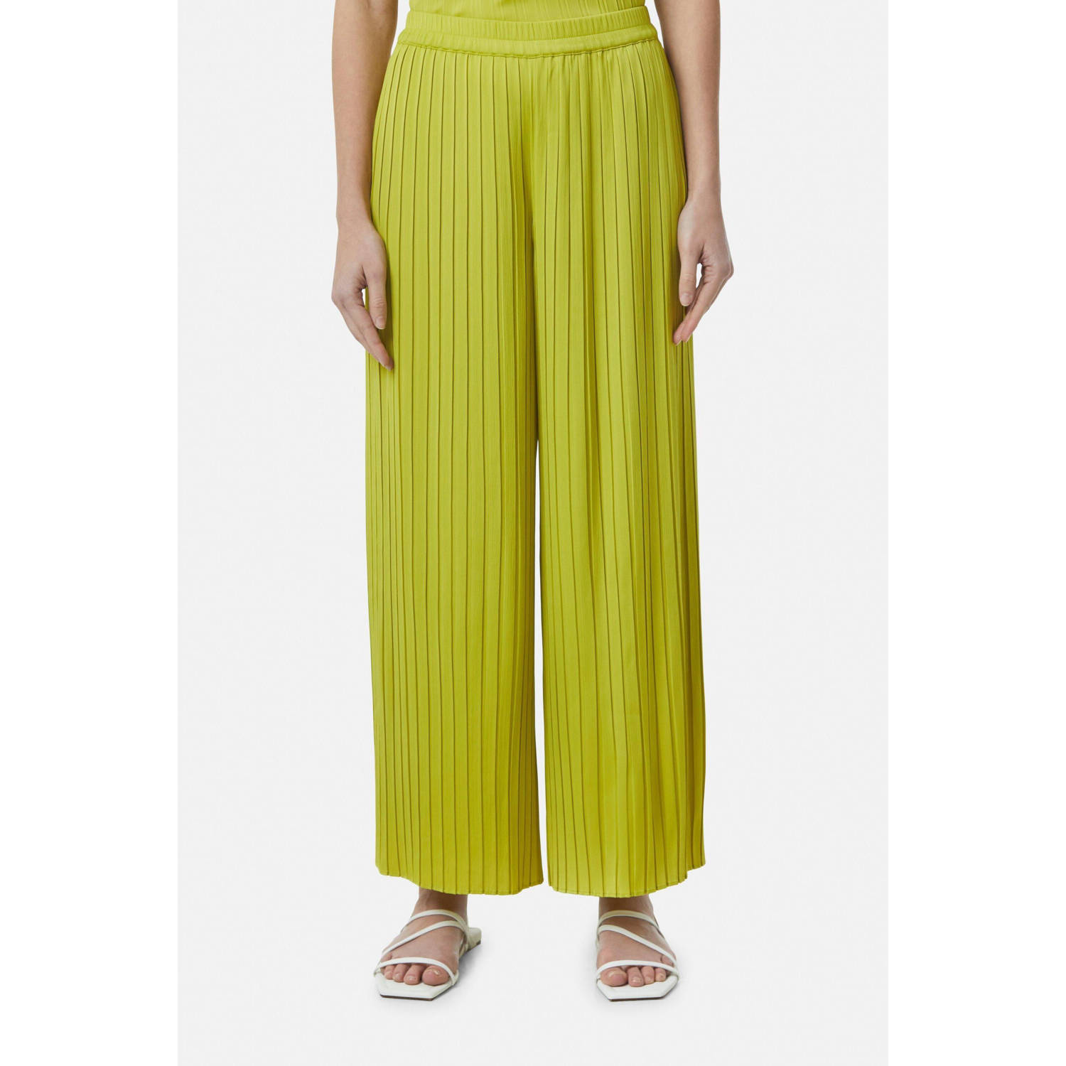 Comma wide leg high waist casual broek limegroen