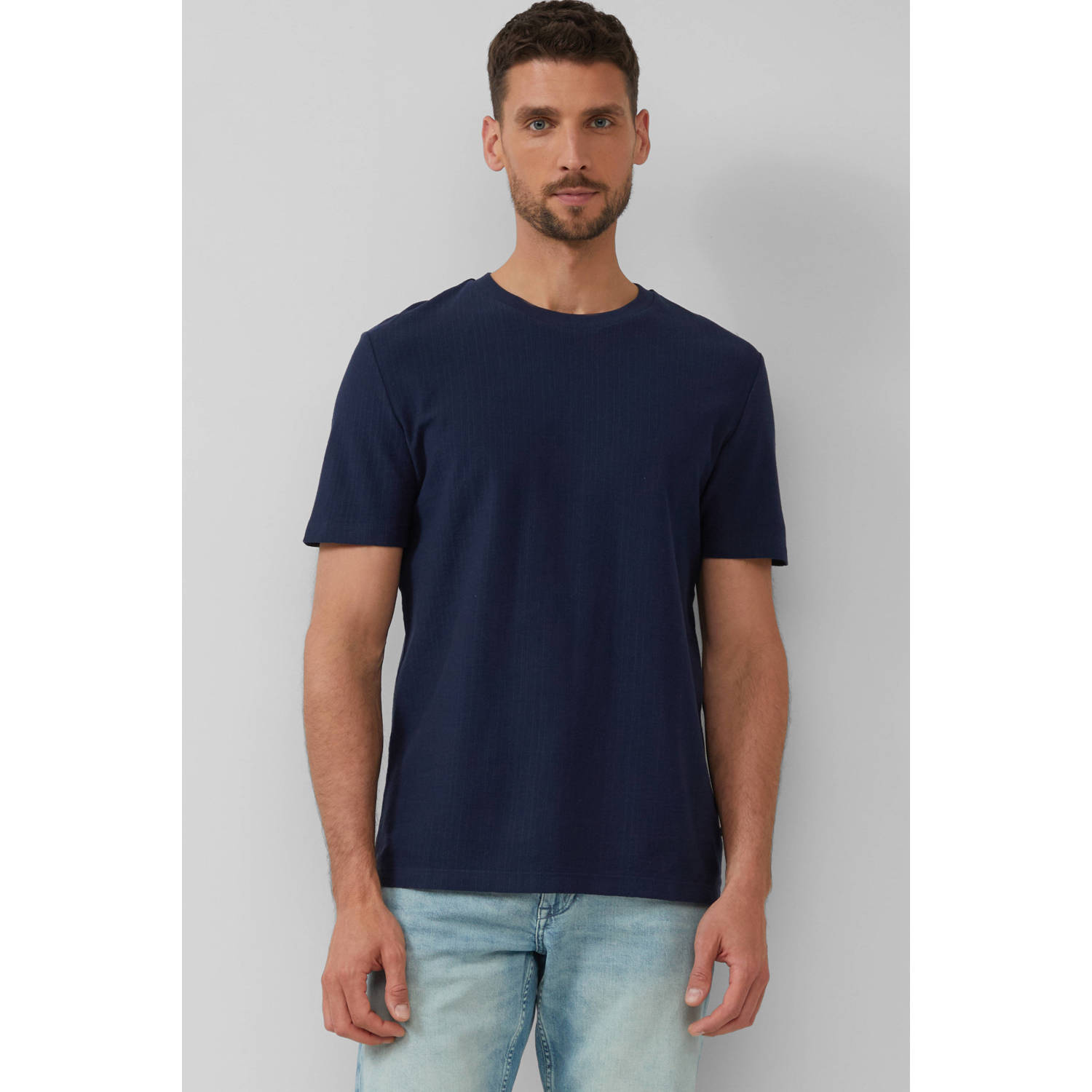 S.Oliver T-shirt met ingebreid patroon donkerblauw