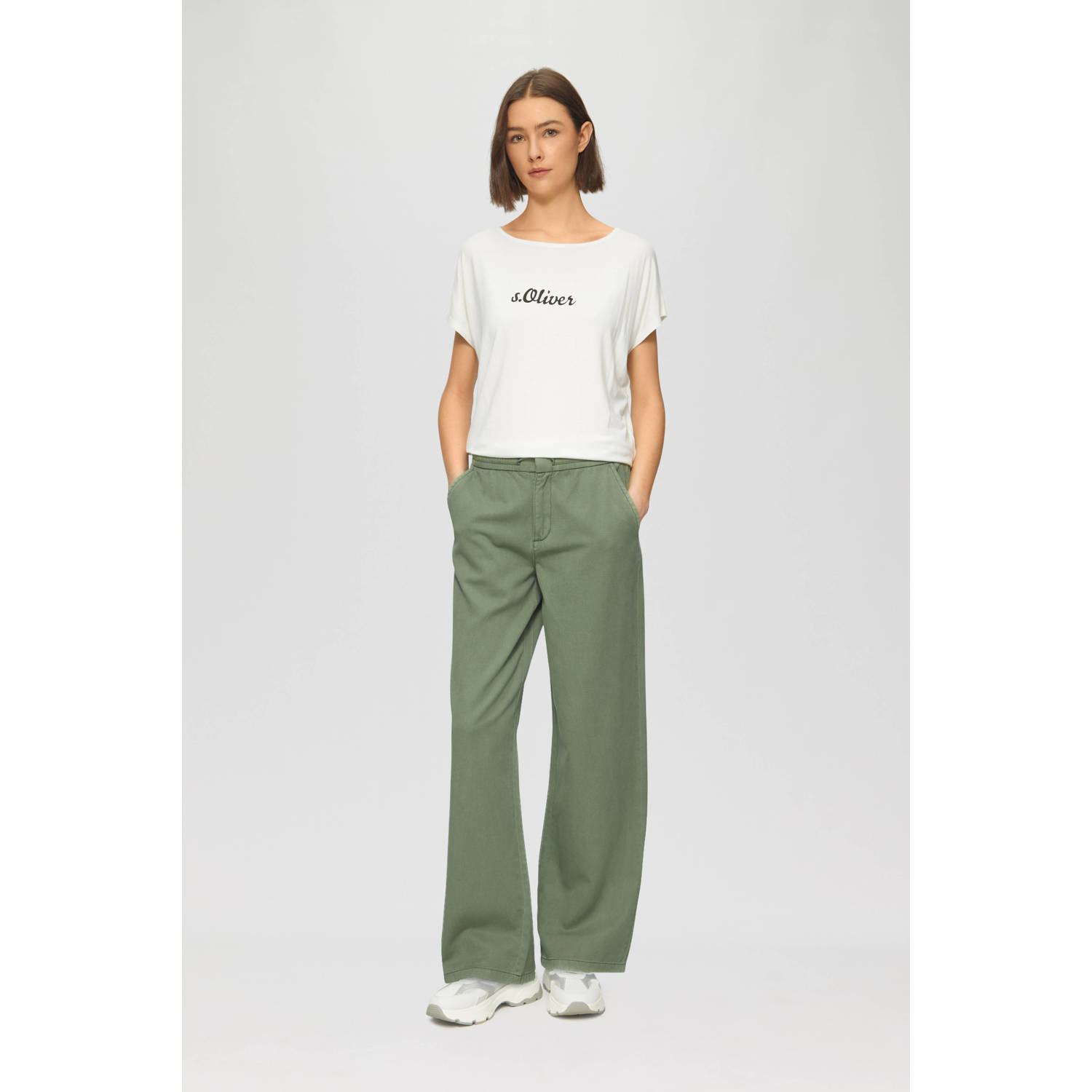 s.Oliver regular high waist casual broek groen