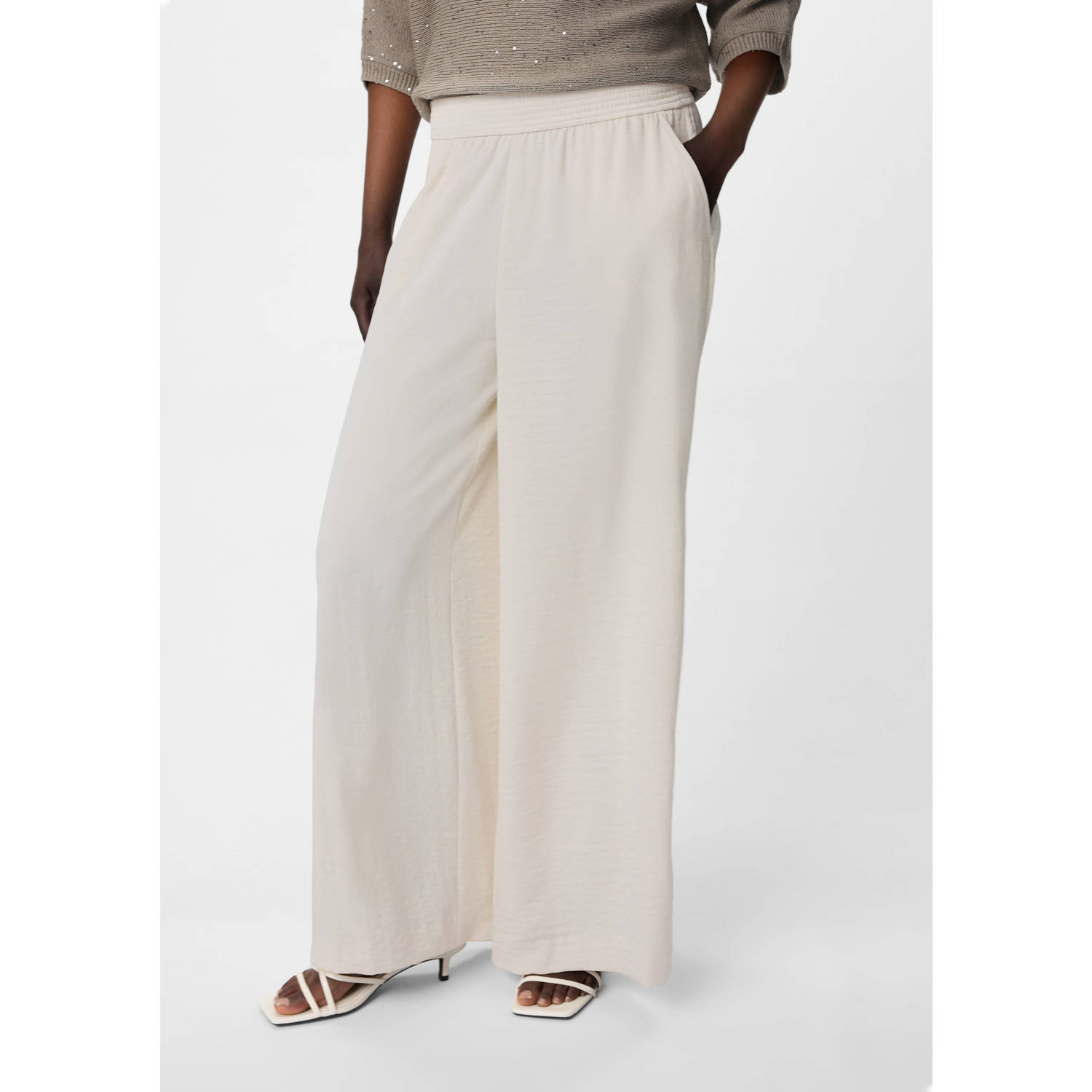 Comma wide leg regular waist broek ecru