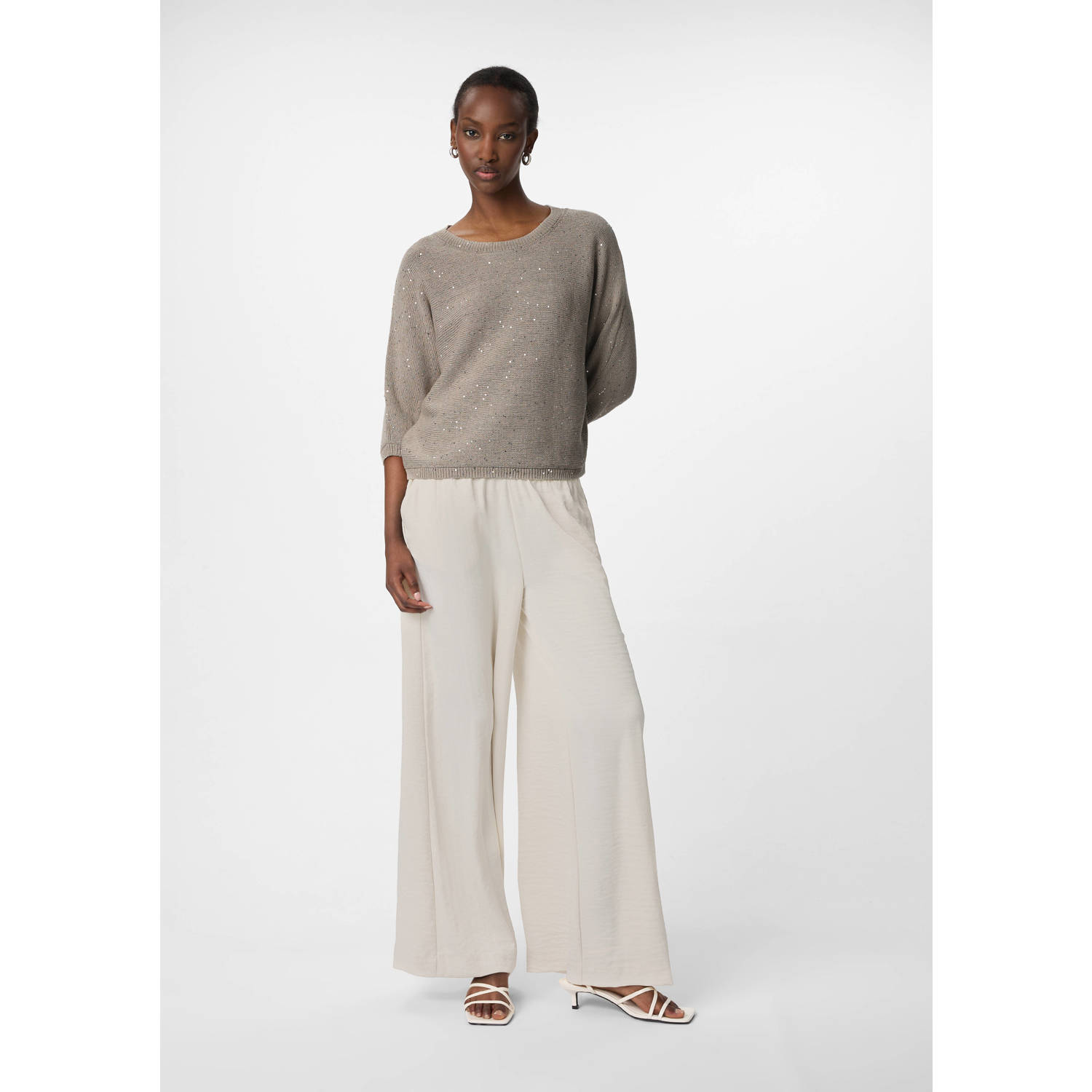 comma wide leg regular waist broek ecru