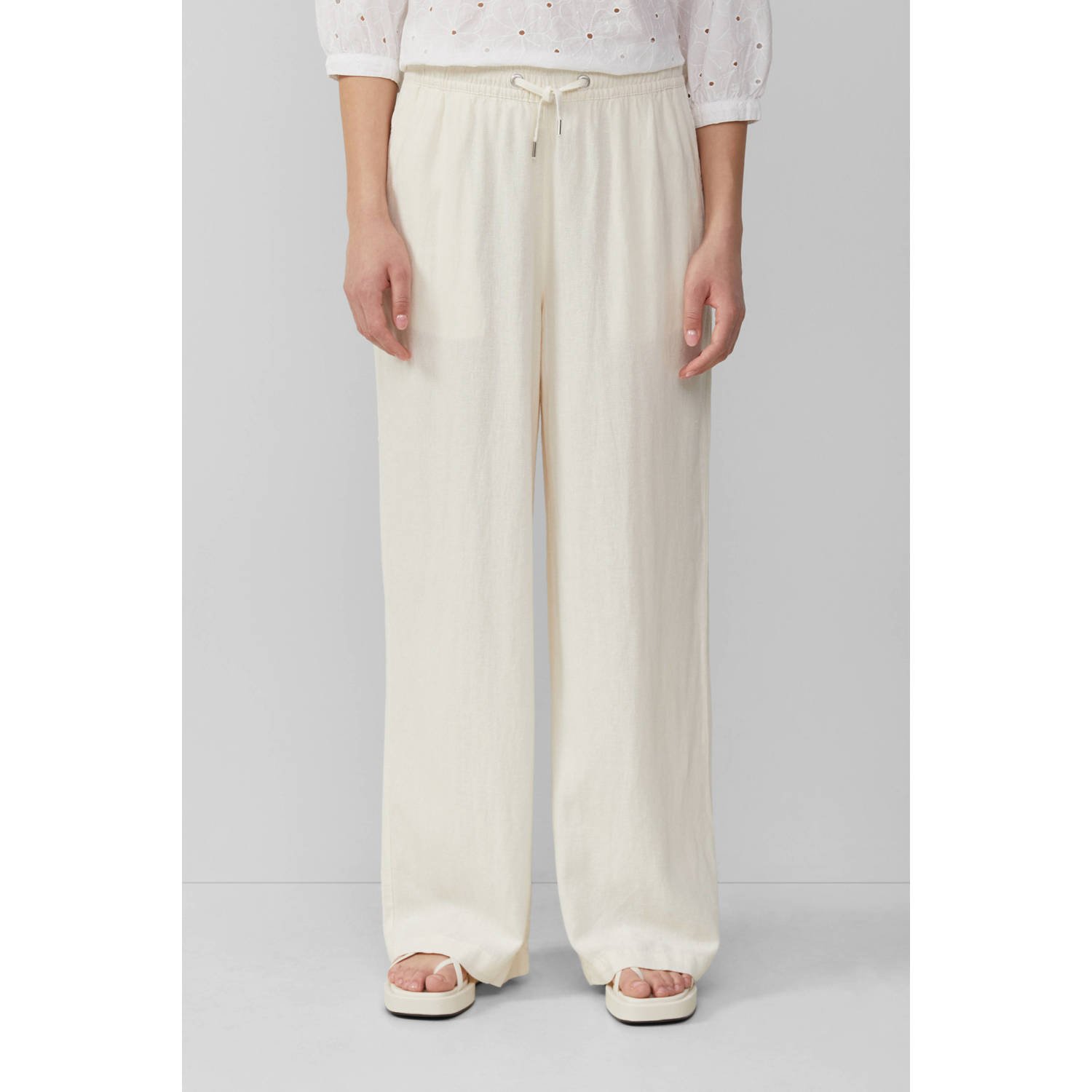 Q S by s.Oliver linnen wide leg regular waist casual broek wit