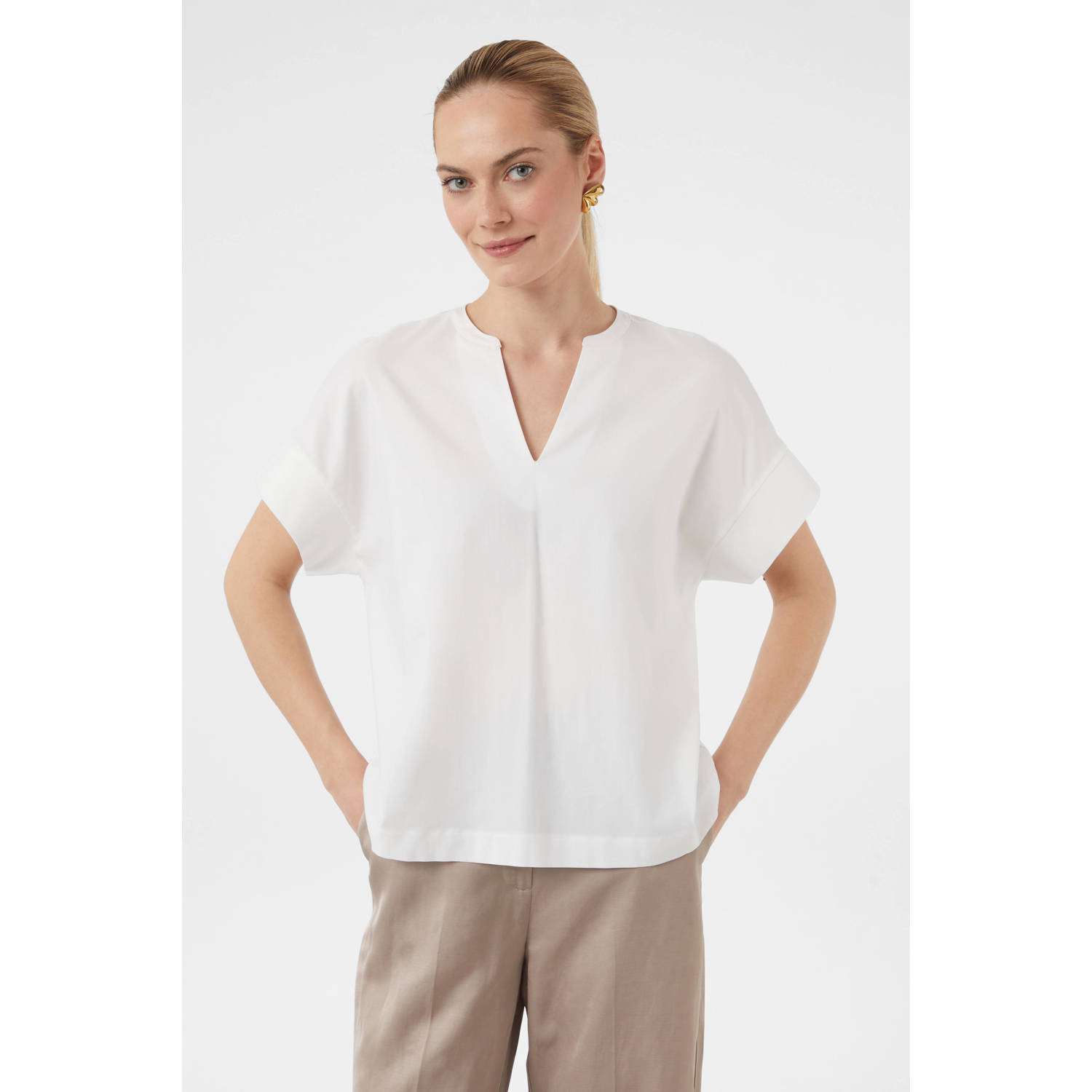 Comma T-shirt met ingesneden ronde hals