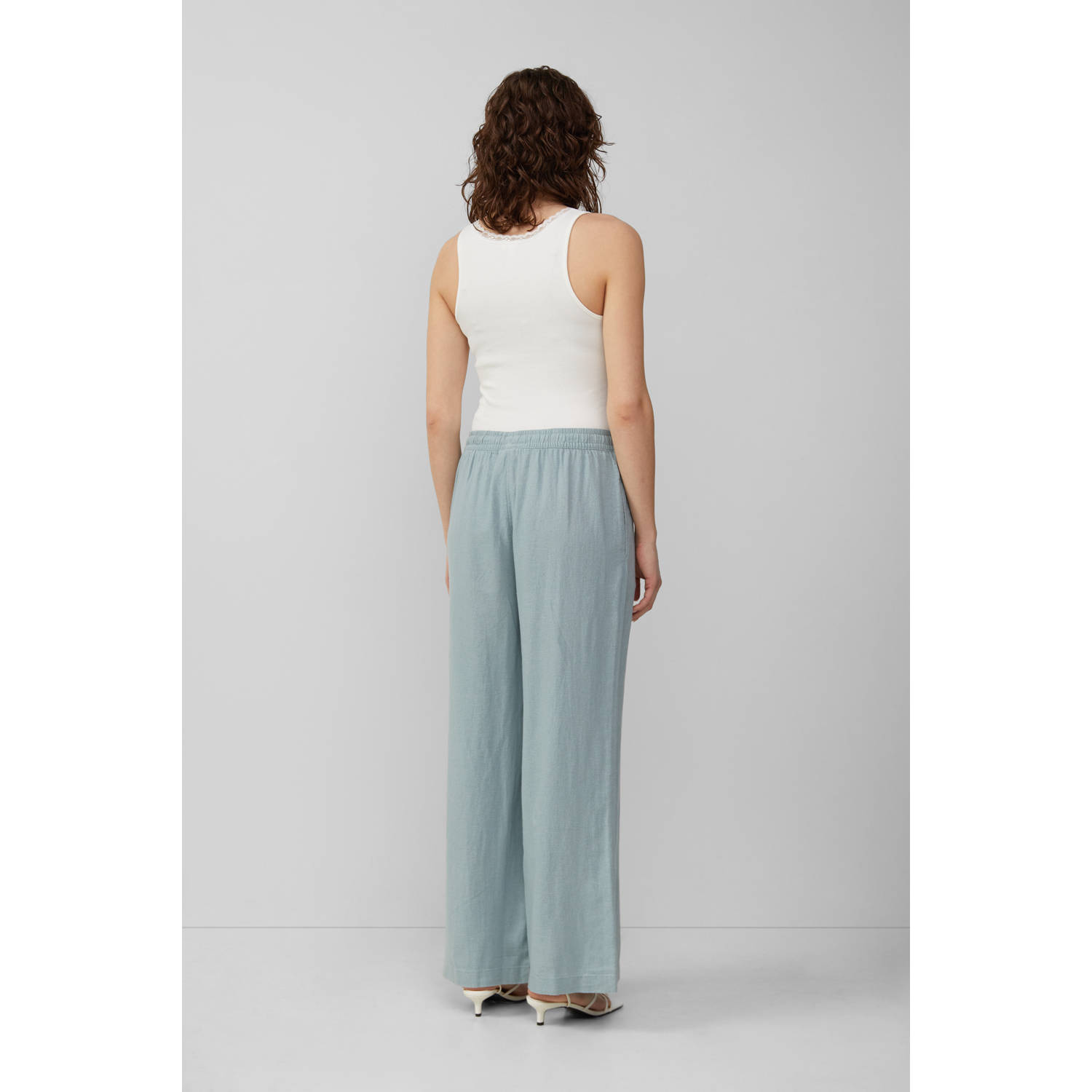 Q S by s.Oliver linnen wide leg regular waist casual broek petrol