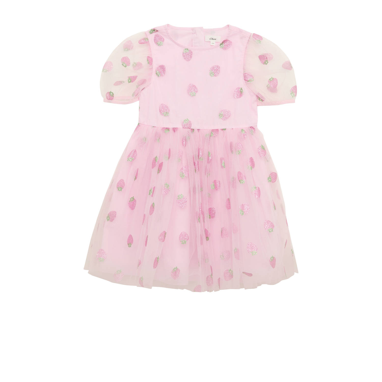 S.Oliver RED LABEL Uitlopende mesh jurk met glitterprint en pofmouwen