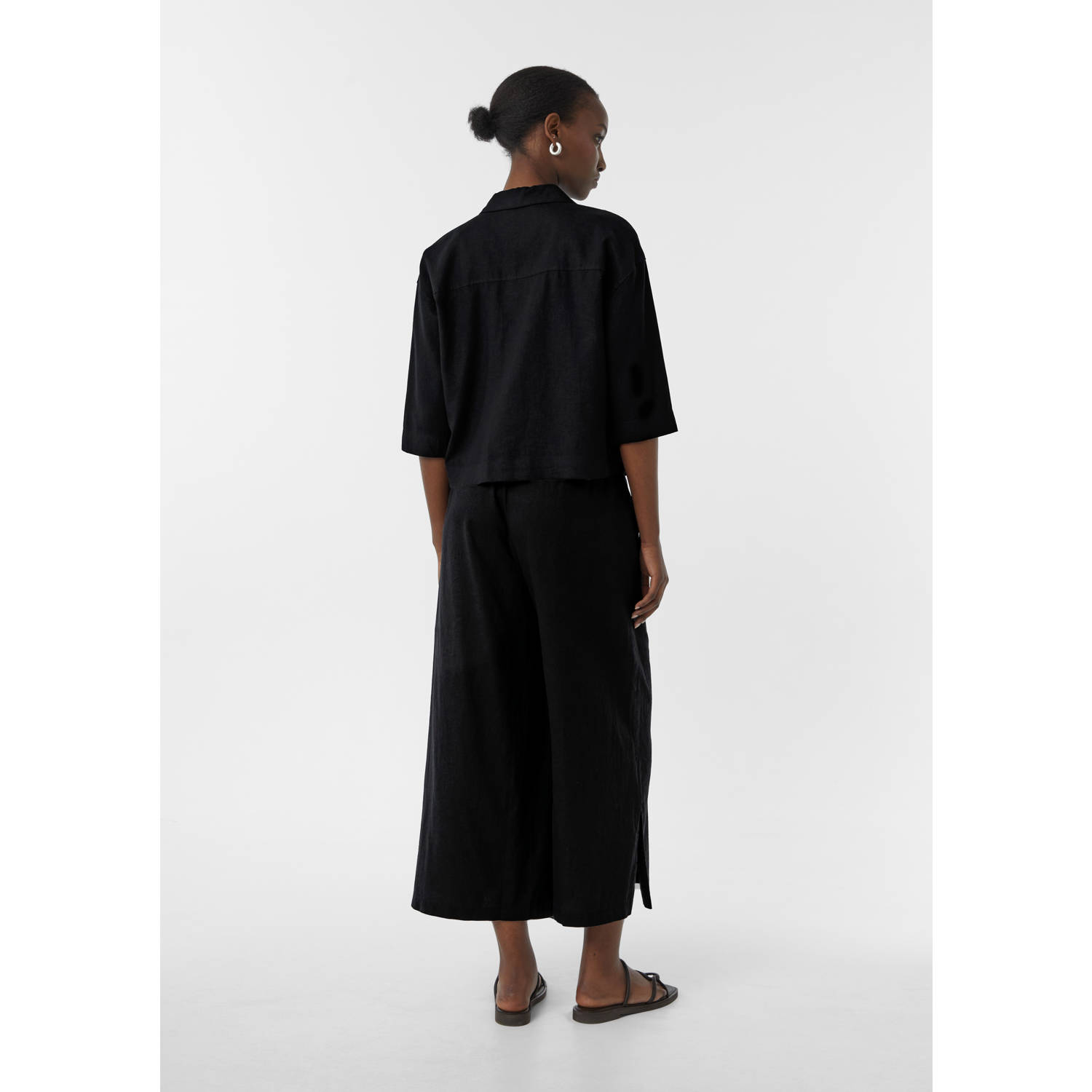 comma casual identity linnen regular waist culotte zwart