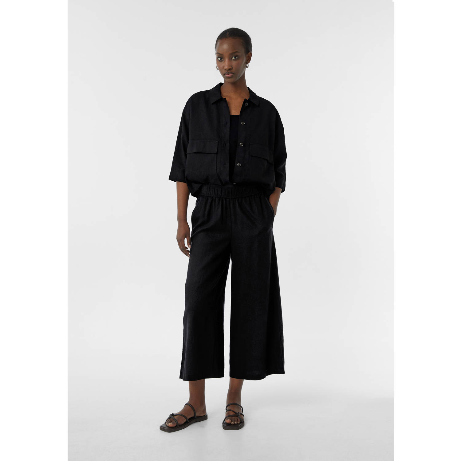 Comma casual identity linnen regular waist culotte zwart