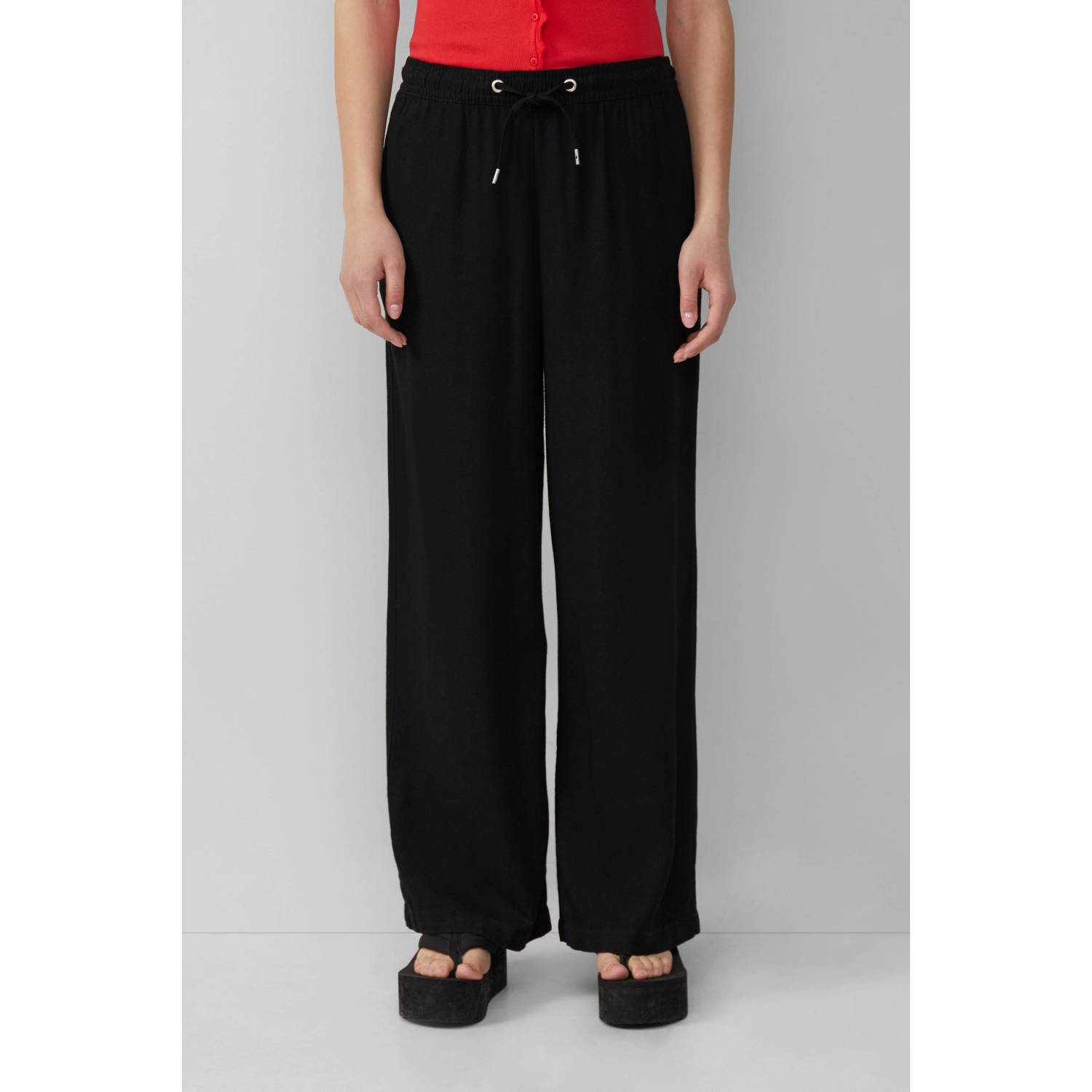 Q S by s.Oliver linnen wide leg regular waist casual broek zwart