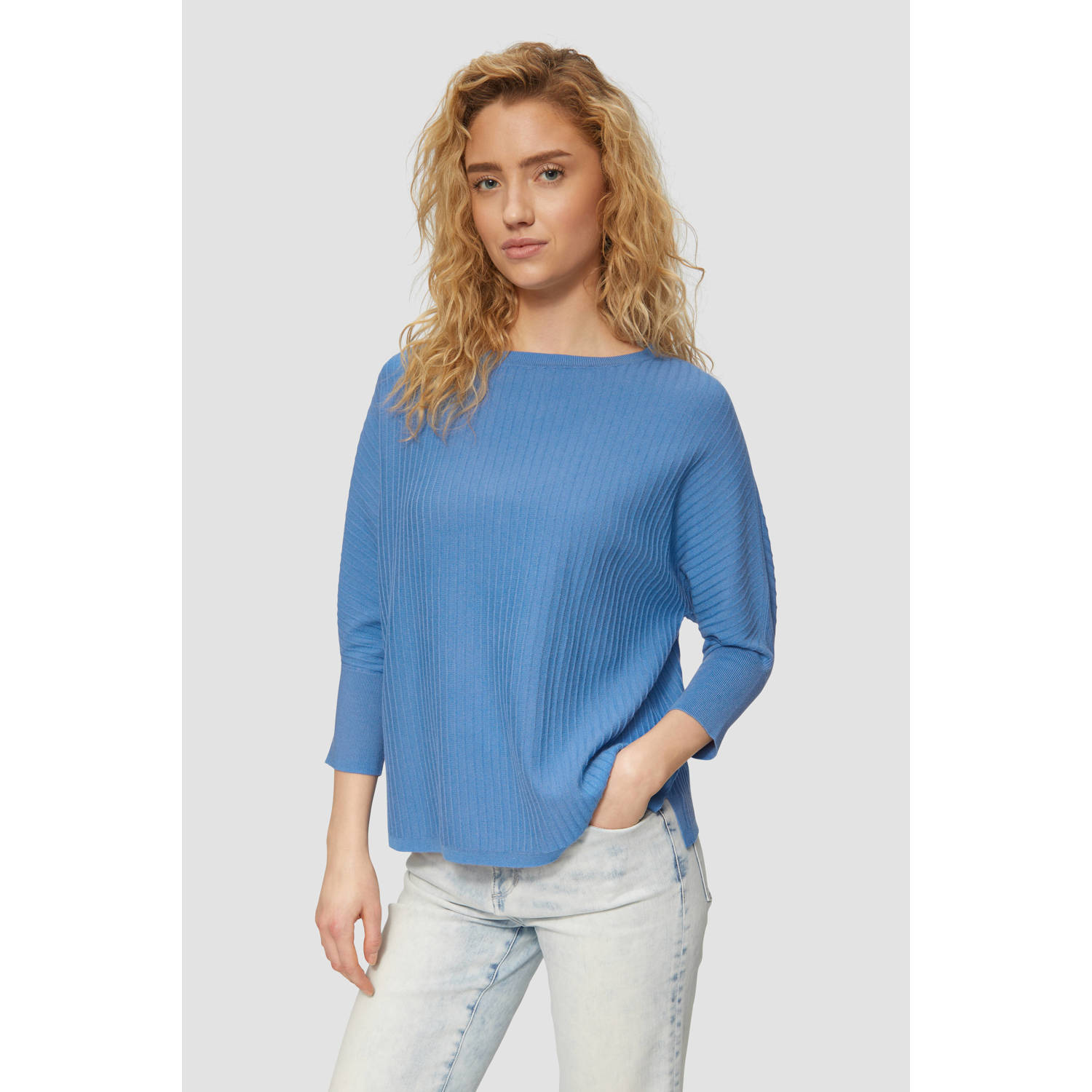 S.Oliver trui blauw rib gebreid