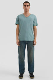 thumbnail: Blauwe heren Q S by s.Oliver T-shirt van katoen met melée print, korte mouwen en V-hals