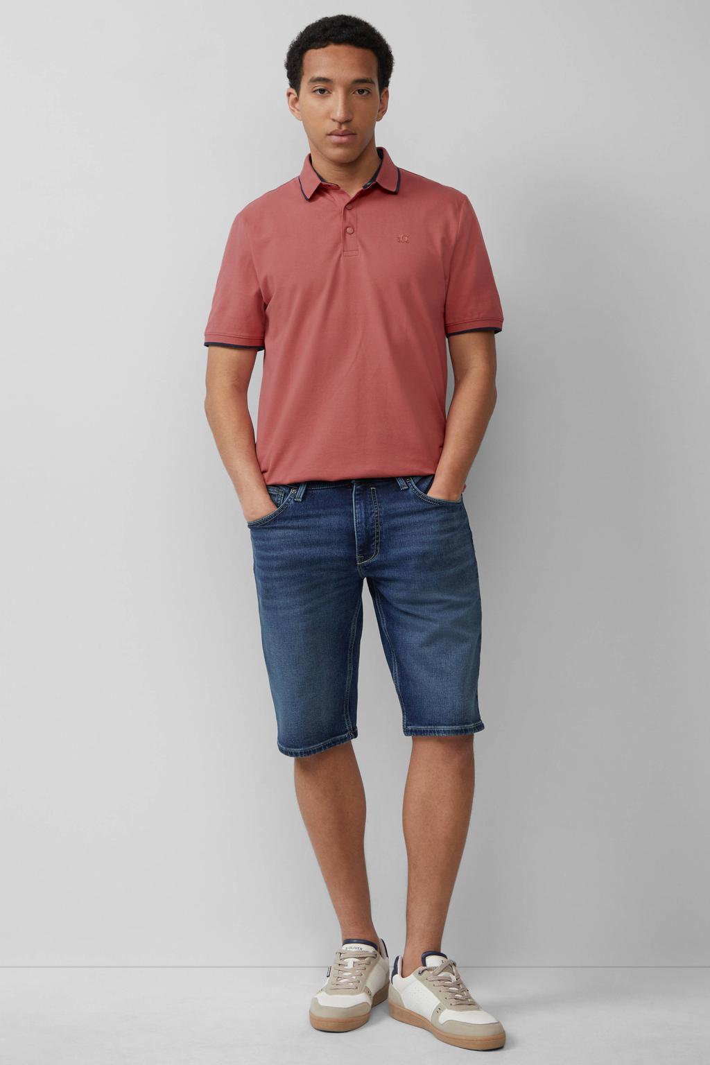 Roze heren s.Oliver regular polo van stretchkatoen met effen, korte mouwen, drukknoopsluiting en contrast bies