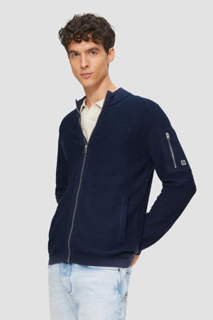 vest met ingebreid patroon donkerblauw