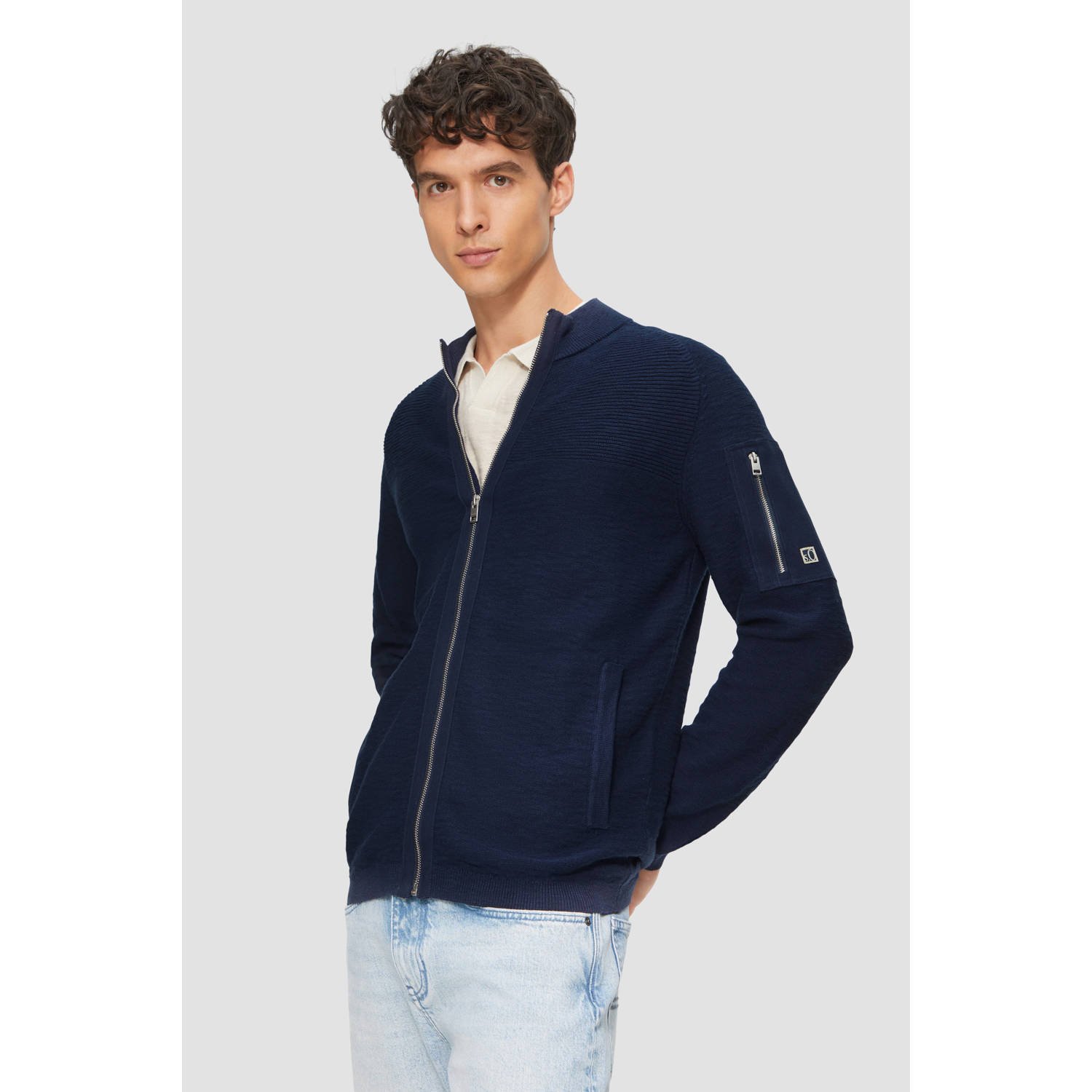 S.Oliver vest met ingebreid patroon donkerblauw