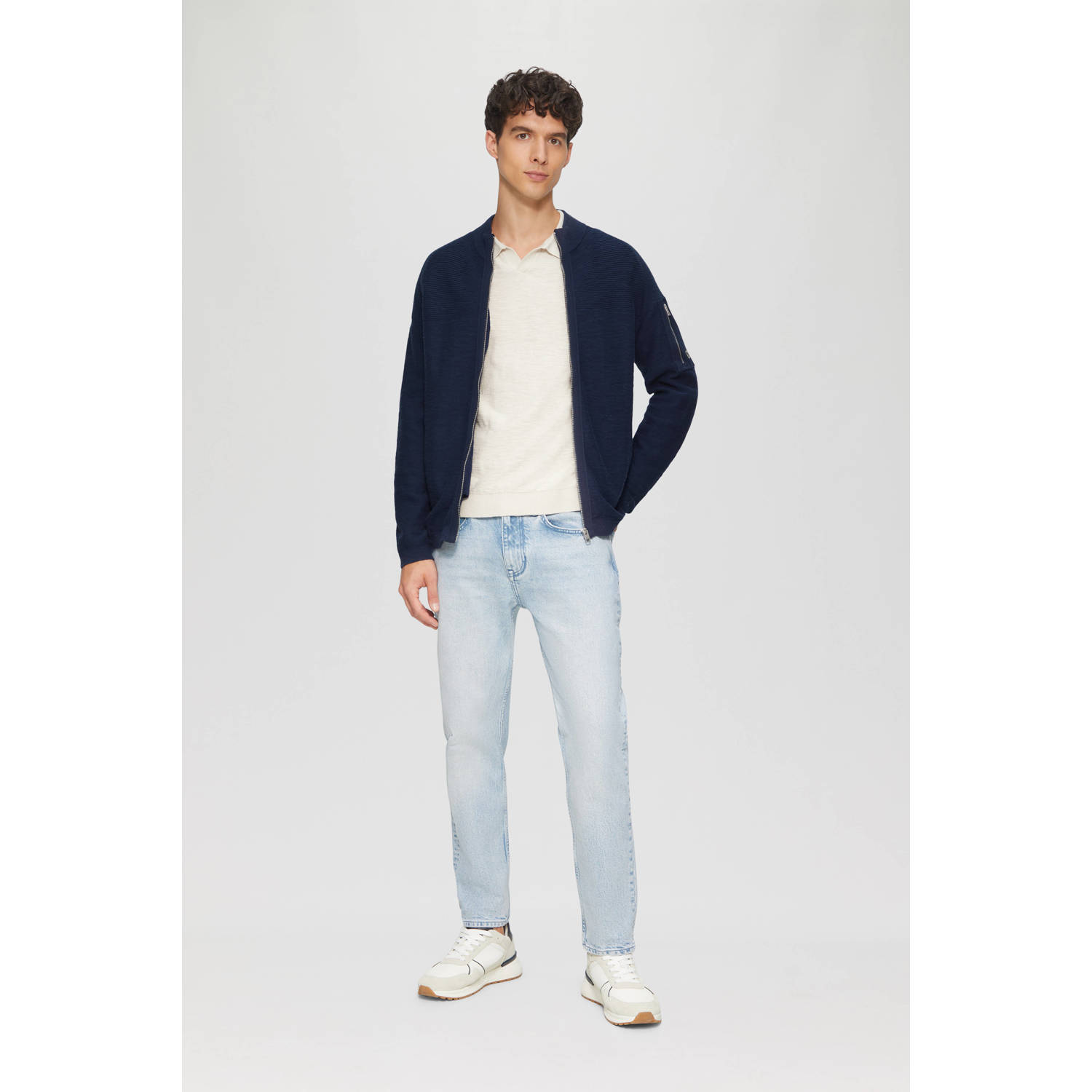 s.Oliver vest met ingebreid patroon donkerblauw