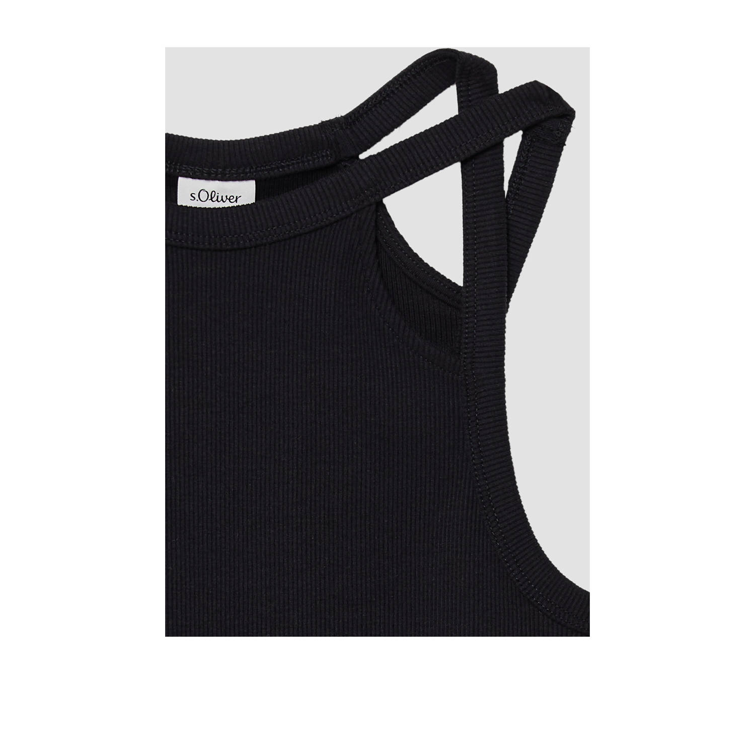 s.Oliver mouwloze top zwart rib gebreid