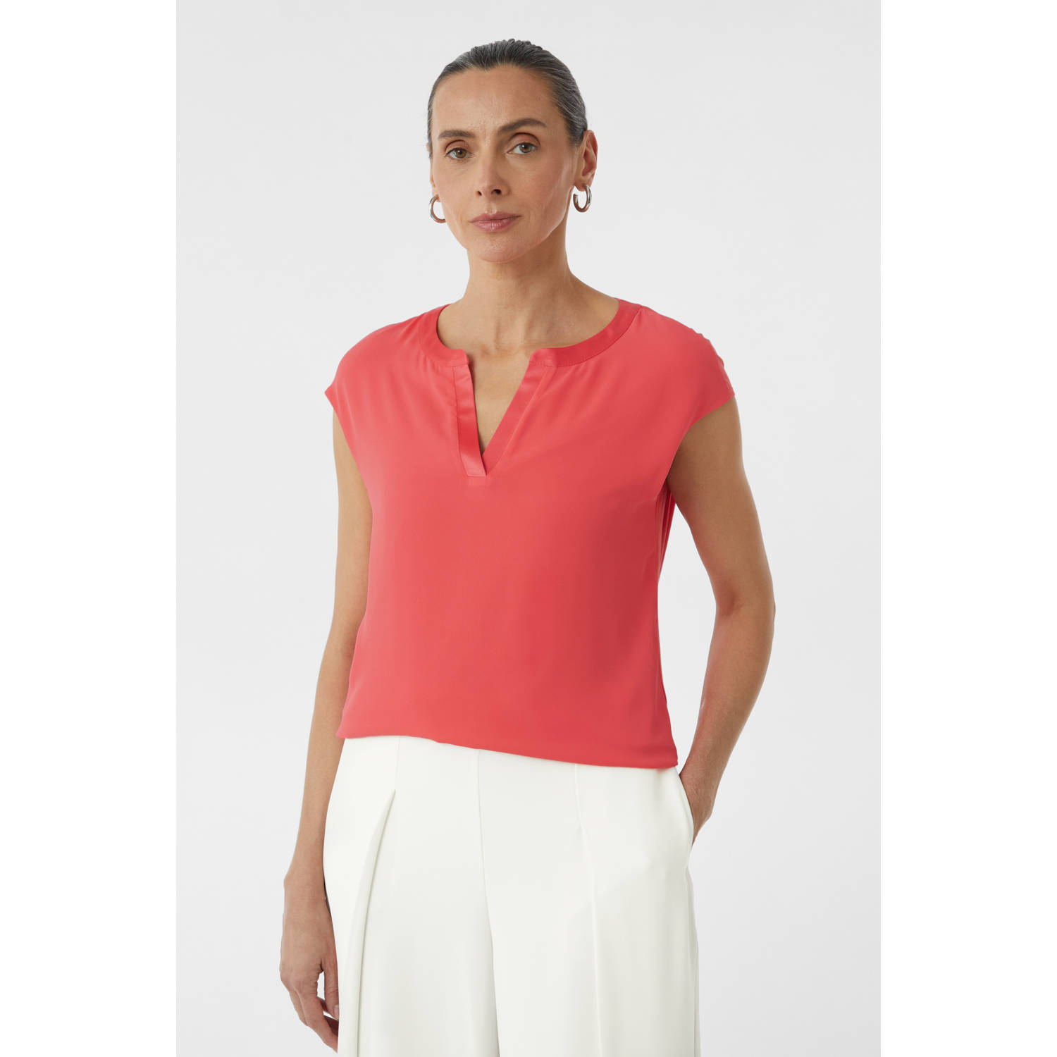 Comma Blouseshirt van viscosemix met tuniekkraag