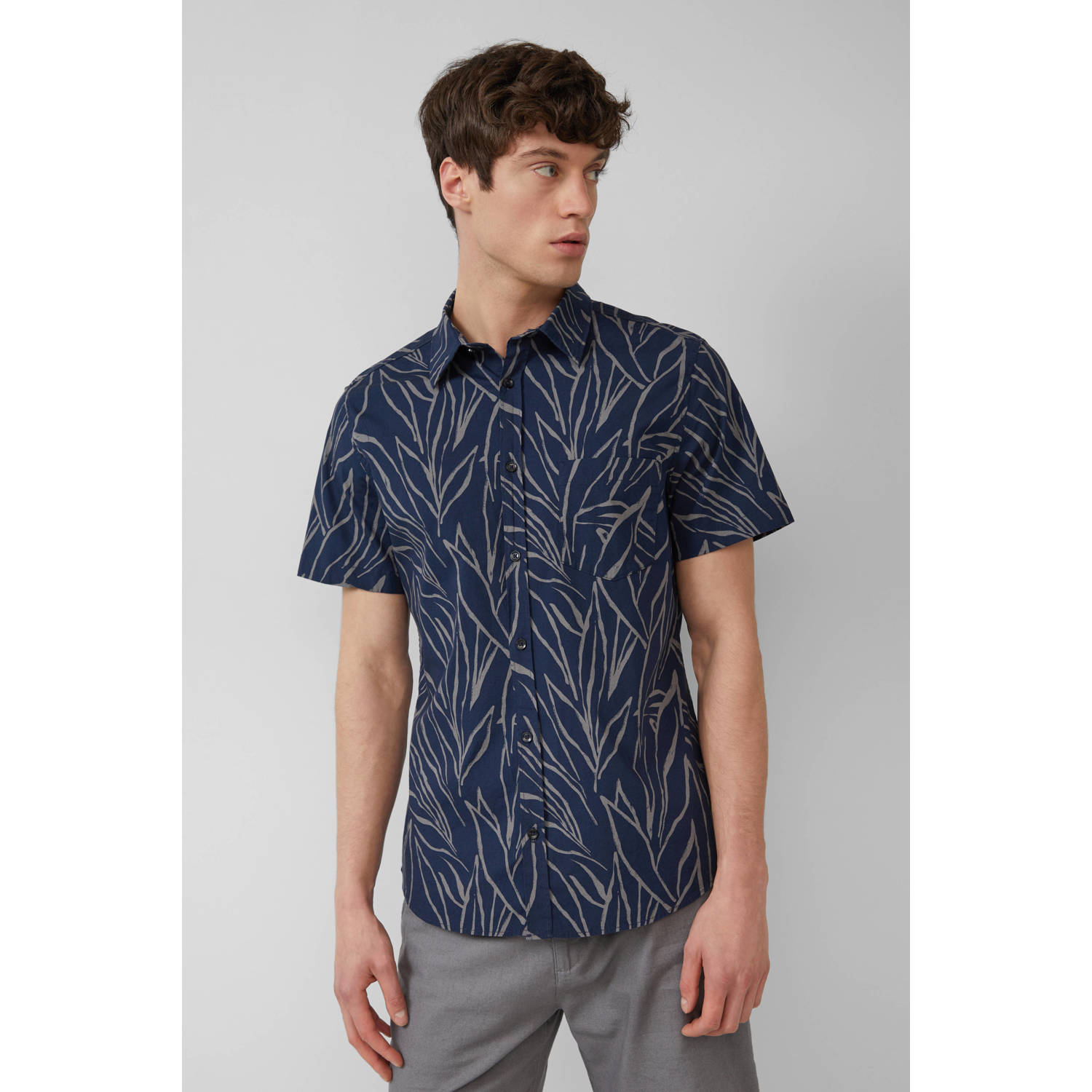 S.Oliver RED LABEL Slim fit overhemd met korte mouwen van katoenmix