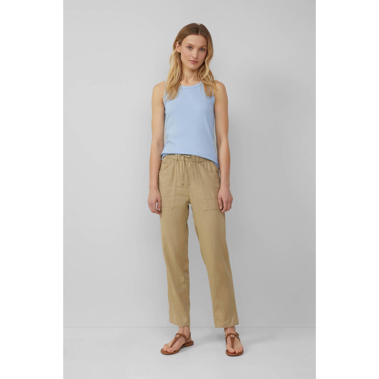 s.Oliver linnen slim regular waist broek zand