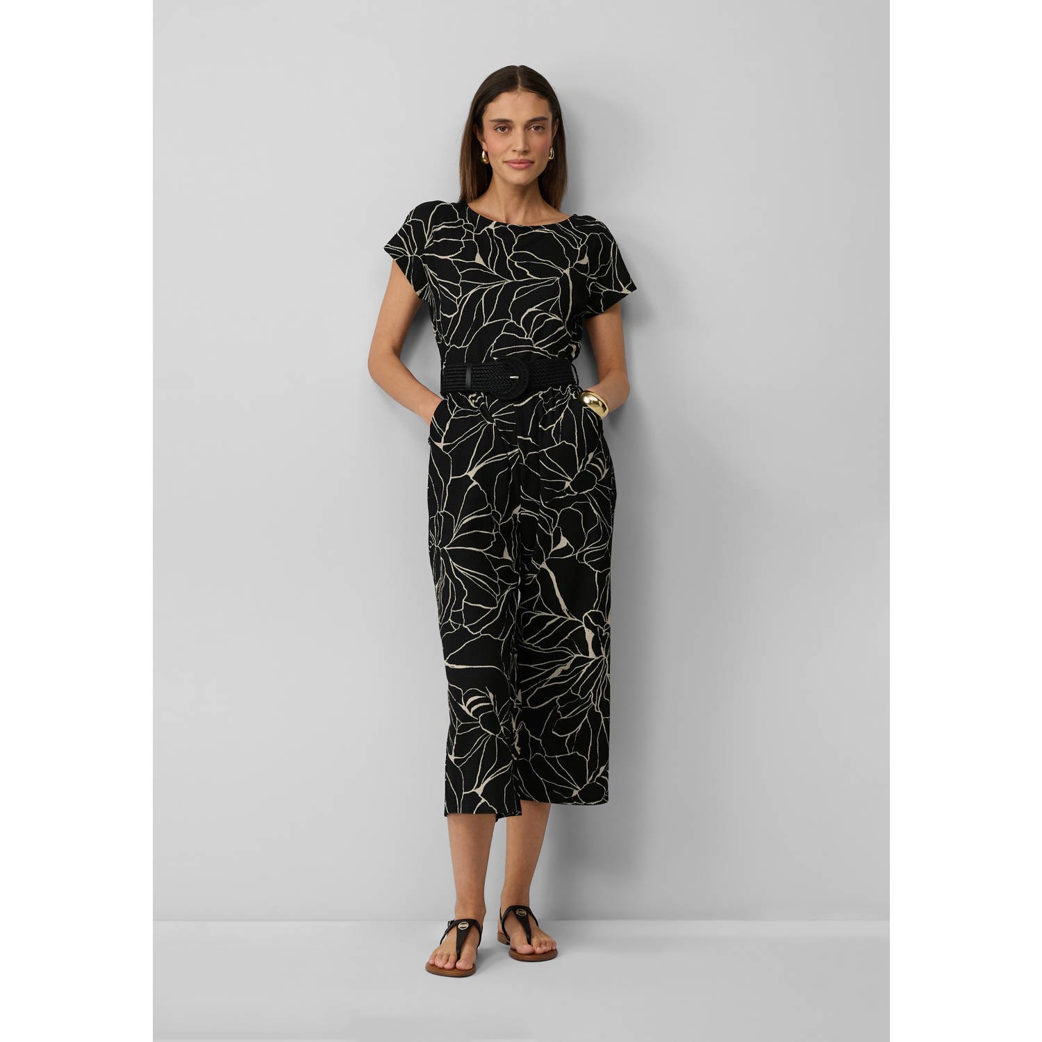S.Oliver BLACK LABEL Regular fit jumpsuit in culottelengte met gevlochten riem