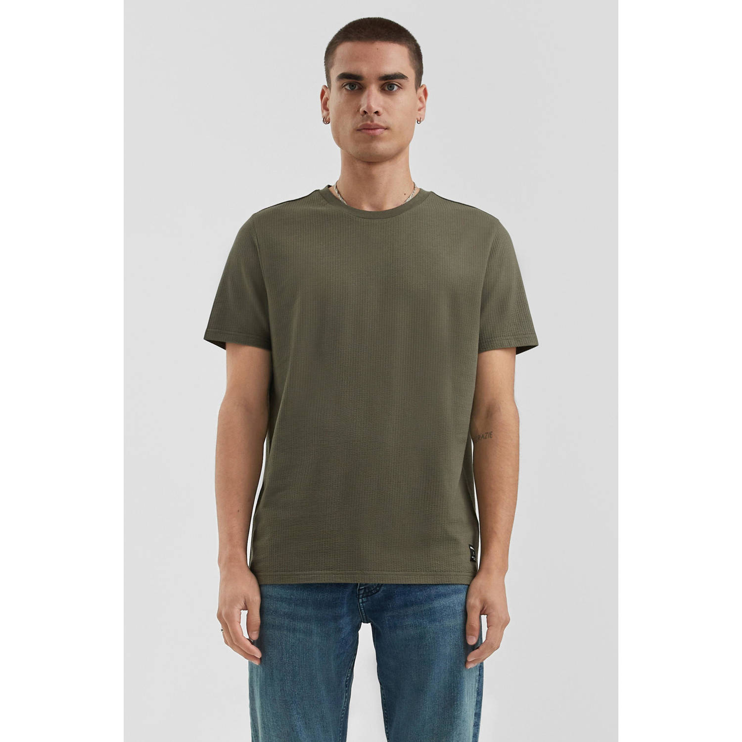 Q S by s.Oliver T-shirt met textuur olijfgroen