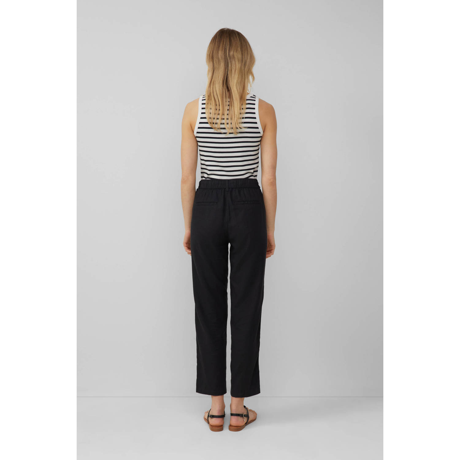 s.Oliver linnen slim regular waist broek zwart